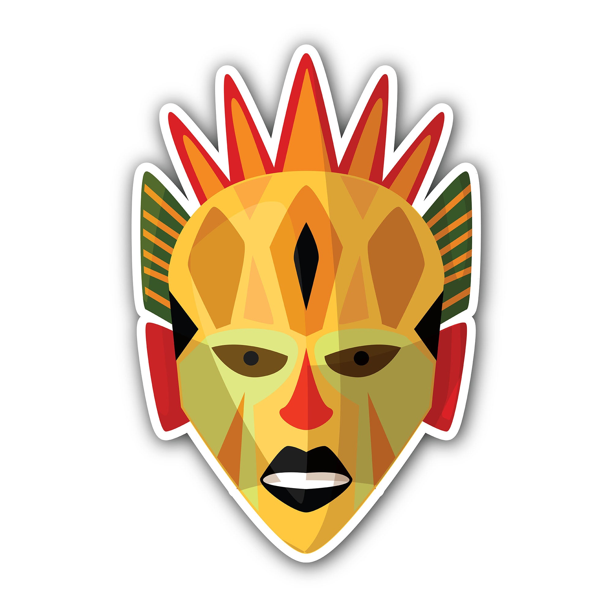 Tribal African mask Sticker, Waterproof Vinyl Decal Sticker Indoor Or Outdoor 2 (Pieces) 3" and 5"