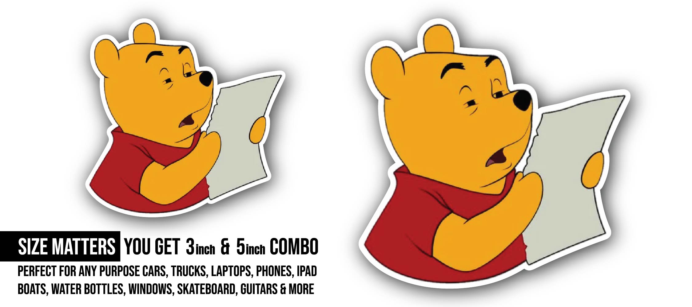 Bear Reading Book Sticker, Waterproof Vinyl Decal Sticker Indoor Or Outdoor 2 (Pieces) 3" and 5"