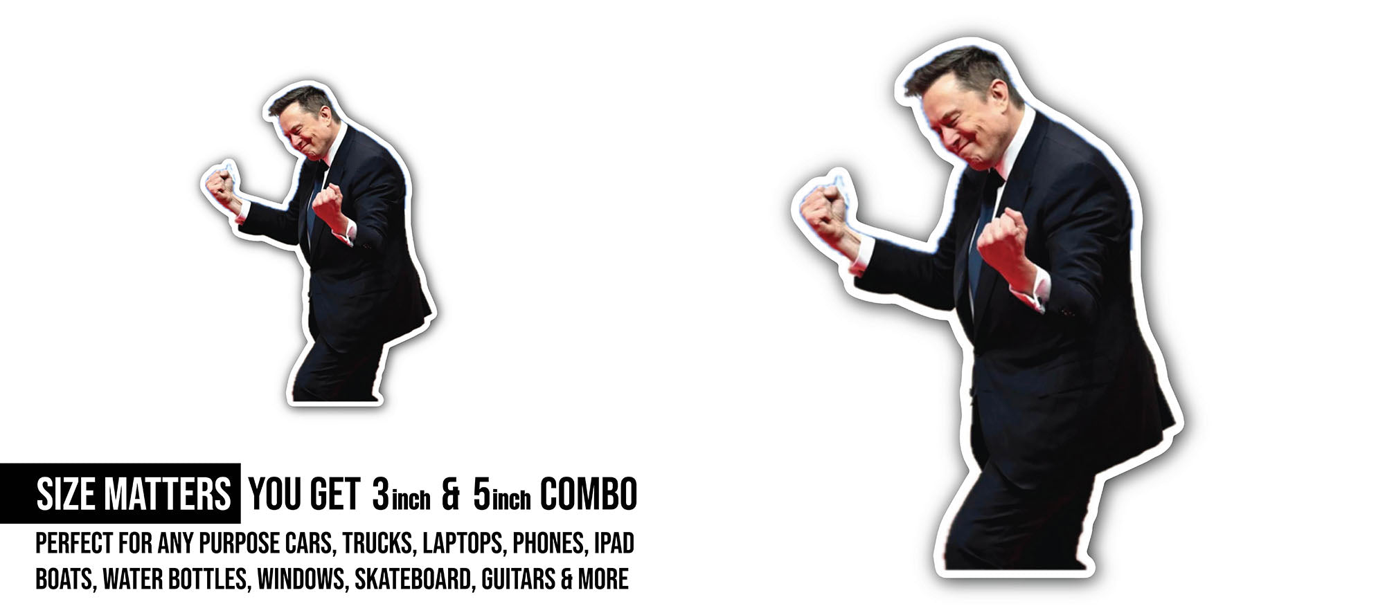 Elon Musk Dancing Sticker, Waterproof Vinyl Decal Sticker Indoor Or Outdoor 2 (Pieces) 3" and 5"