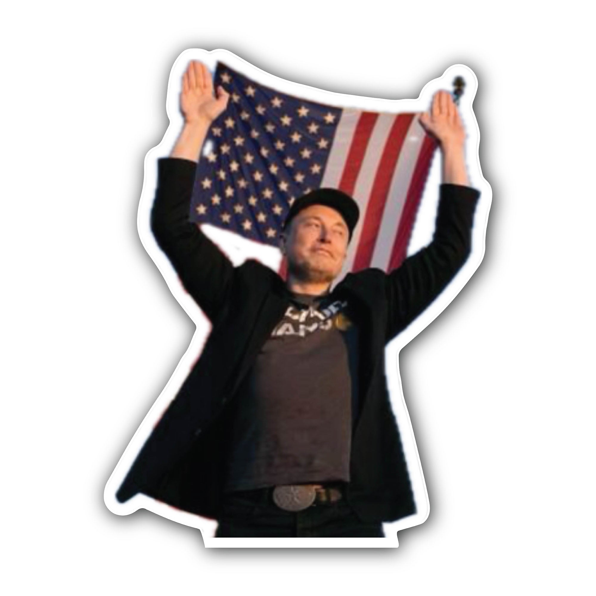 Elon Musk with flag Sticker, Waterproof Vinyl Decal Sticker Indoor Or Outdoor 2 (Pieces) 3" and 5"