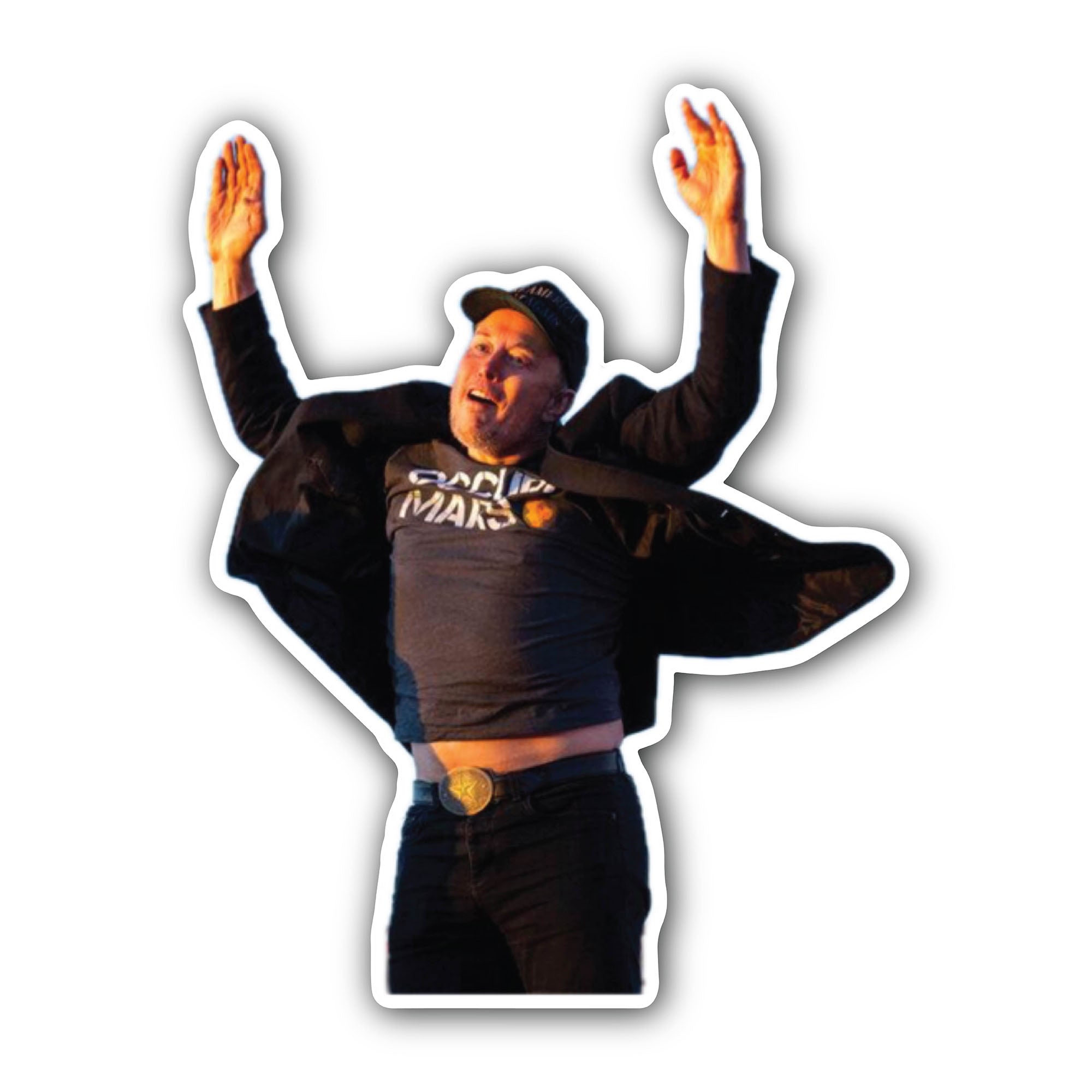 Elon Musk jumping Sticker, Waterproof Vinyl Decal Sticker Indoor Or Outdoor 2 (Pieces) 3" and 5"