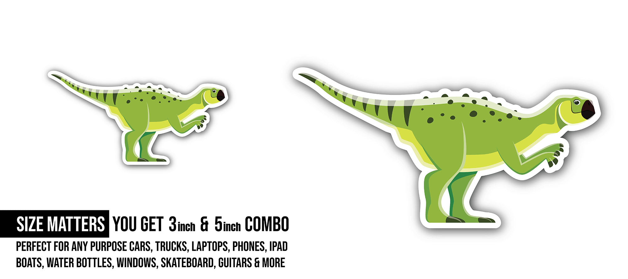 Cartoon Psittacosaurus dinosaur Sticker, Waterproof Vinyl Decal Sticker Indoor Or Outdoor 2 (Pieces) 3" and 5"