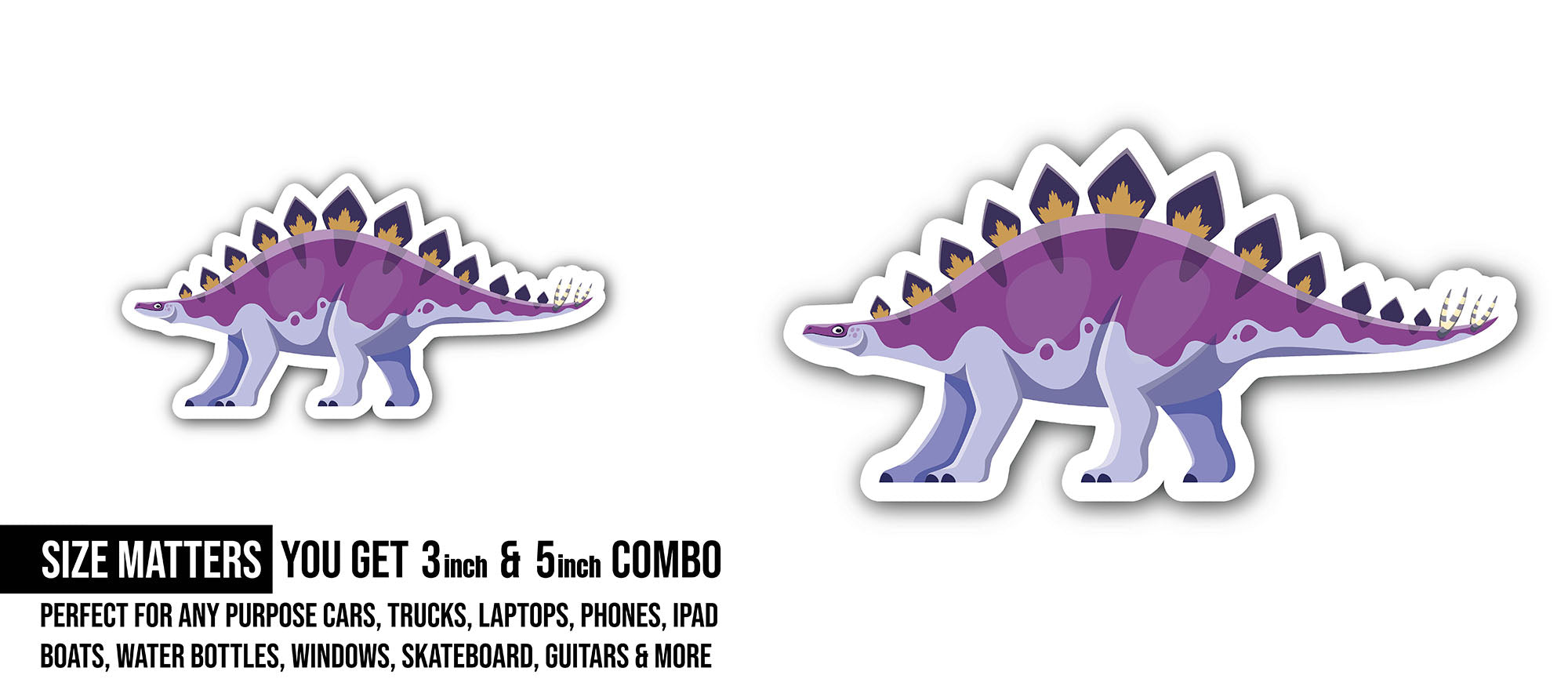 Cartoon Dravidosaurus dinosaur Sticker, Waterproof Vinyl Decal Sticker Indoor Or Outdoor 2 (Pieces) 3" and 5"