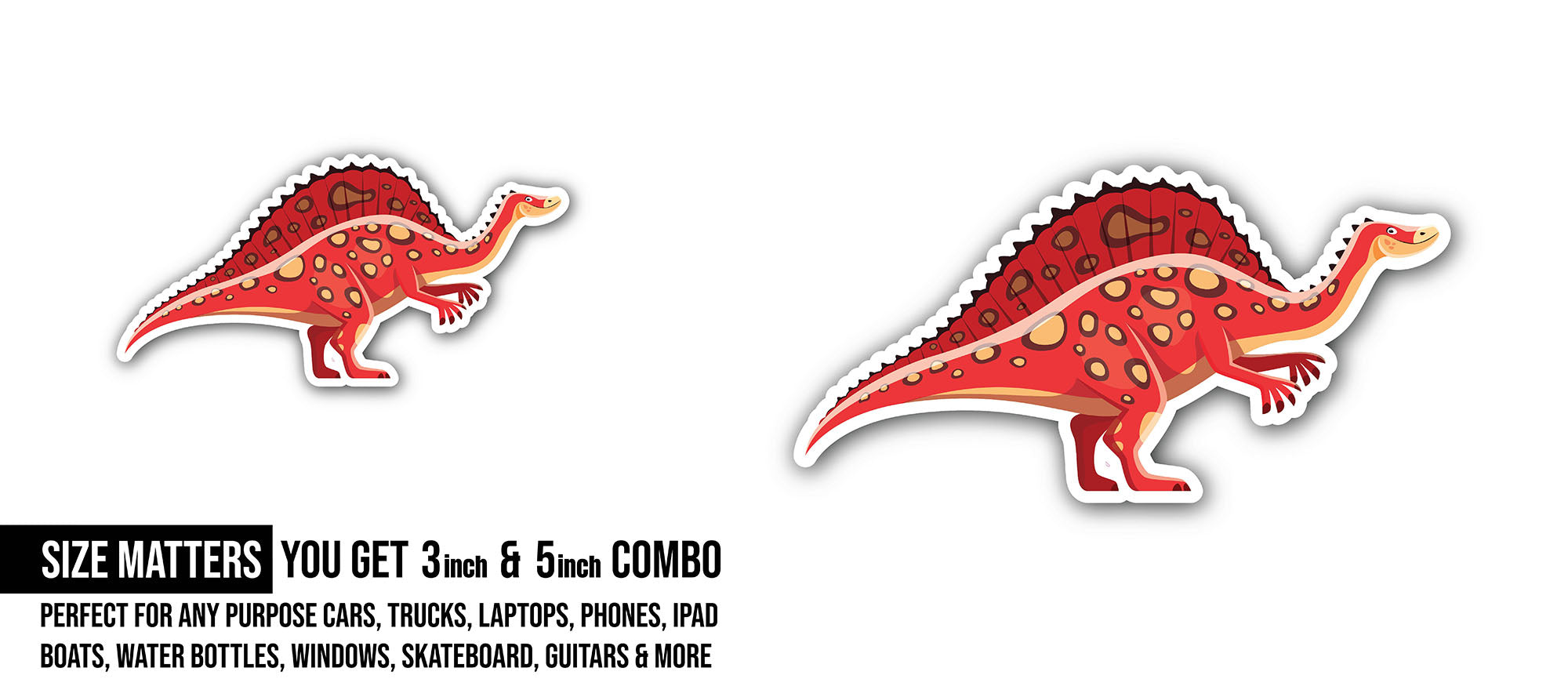 Cartoon prehistoric dinosaur Sticker, Waterproof Vinyl Decal Sticker Indoor Or Outdoor 2 (Pieces) 3" and 5"