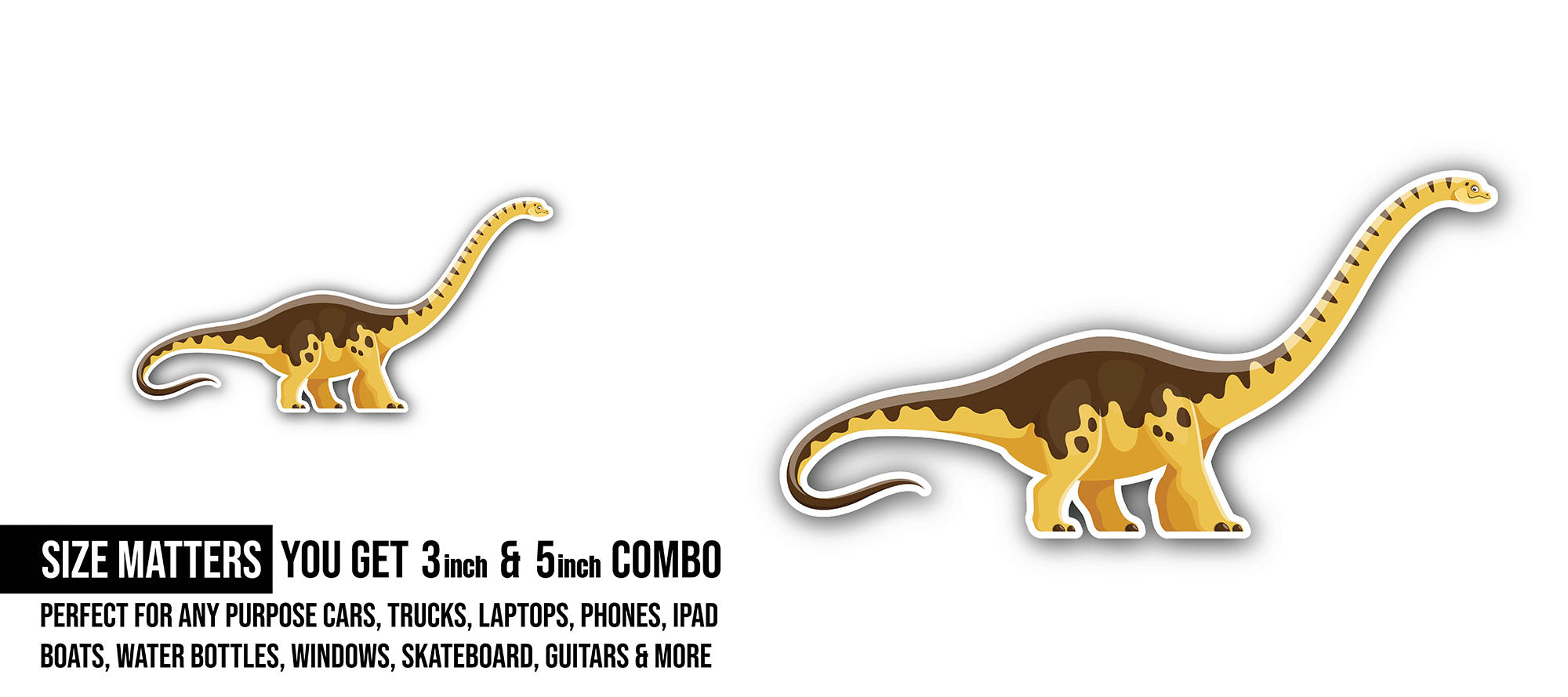 Cartoon hypselosaurus dinosaur Sticker, Waterproof Vinyl Decal Sticker Indoor Or Outdoor 2 (Pieces) 3" and 5"