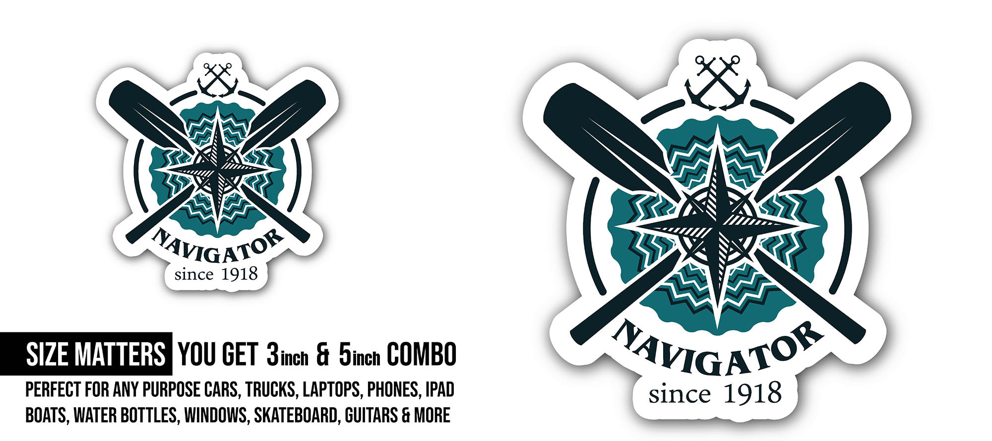 Navigator Emblem Sticker, Waterproof Vinyl Decal Sticker Indoor Or Outdoor 2 (Pieces) 3" and 5"