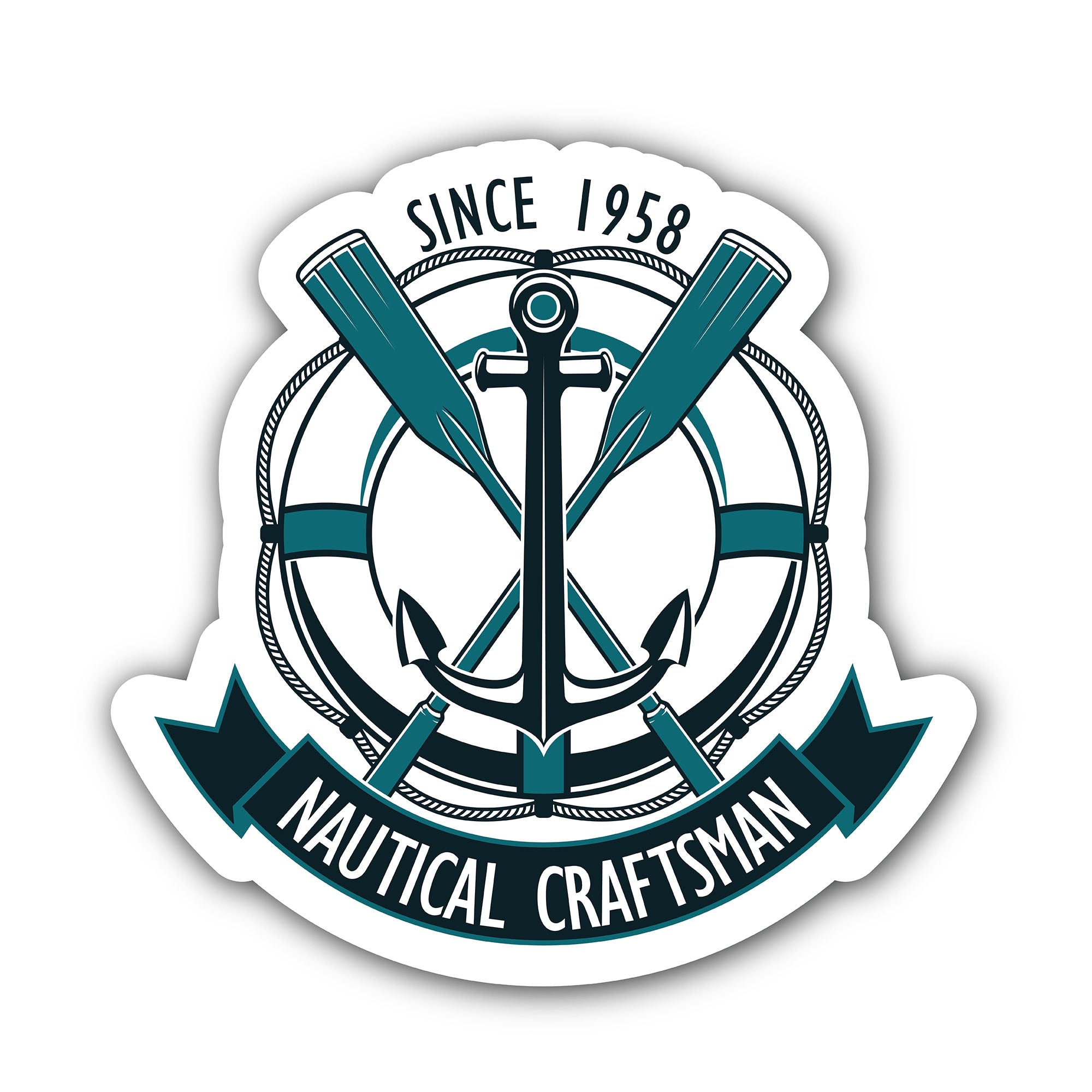 Nautical Craftsman Logo Sticker, Waterproof Vinyl Decal Sticker Indoor Or Outdoor 2 (Pieces) 3" and 5"