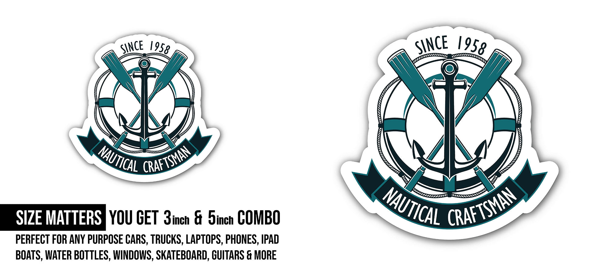 Nautical Craftsman Logo Sticker, Waterproof Vinyl Decal Sticker Indoor Or Outdoor 2 (Pieces) 3" and 5"