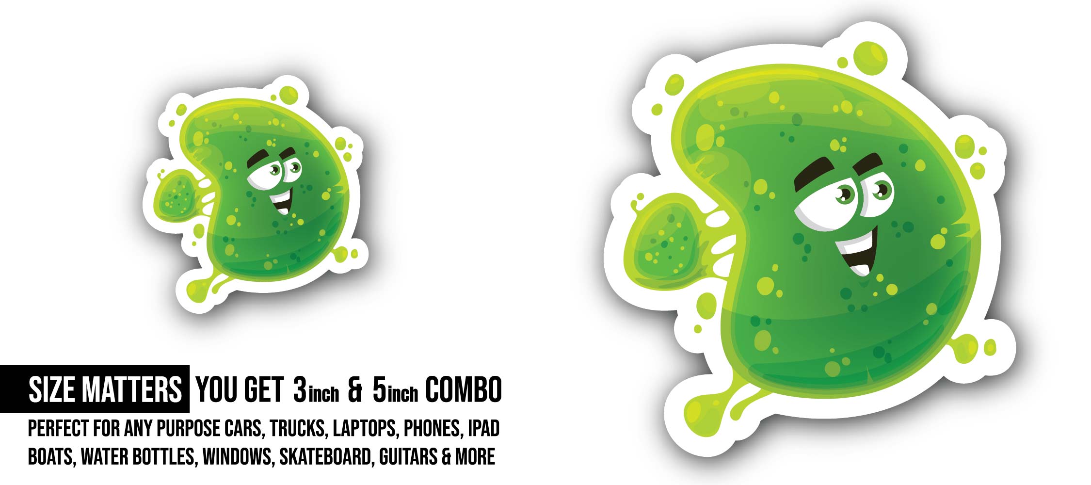 Bacterial funny pathogen Sticker, Waterproof Vinyl Decal Sticker Indoor Or Outdoor 2 (Pieces) 3" and 5"