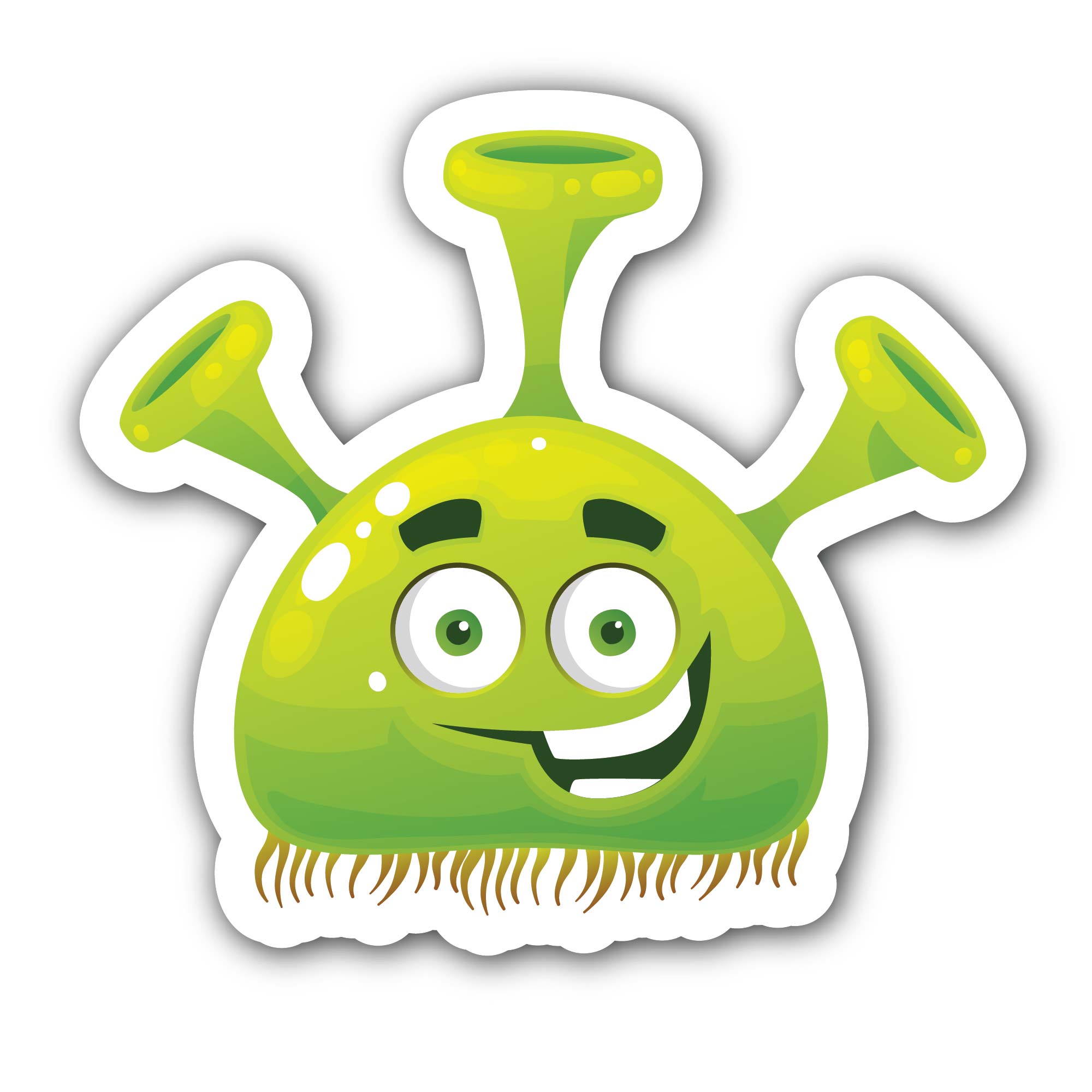 Funny Green Alien cartoon Sticker, Waterproof Vinyl Decal Sticker Indoor Or Outdoor 2 (Pieces) 3" and 5"