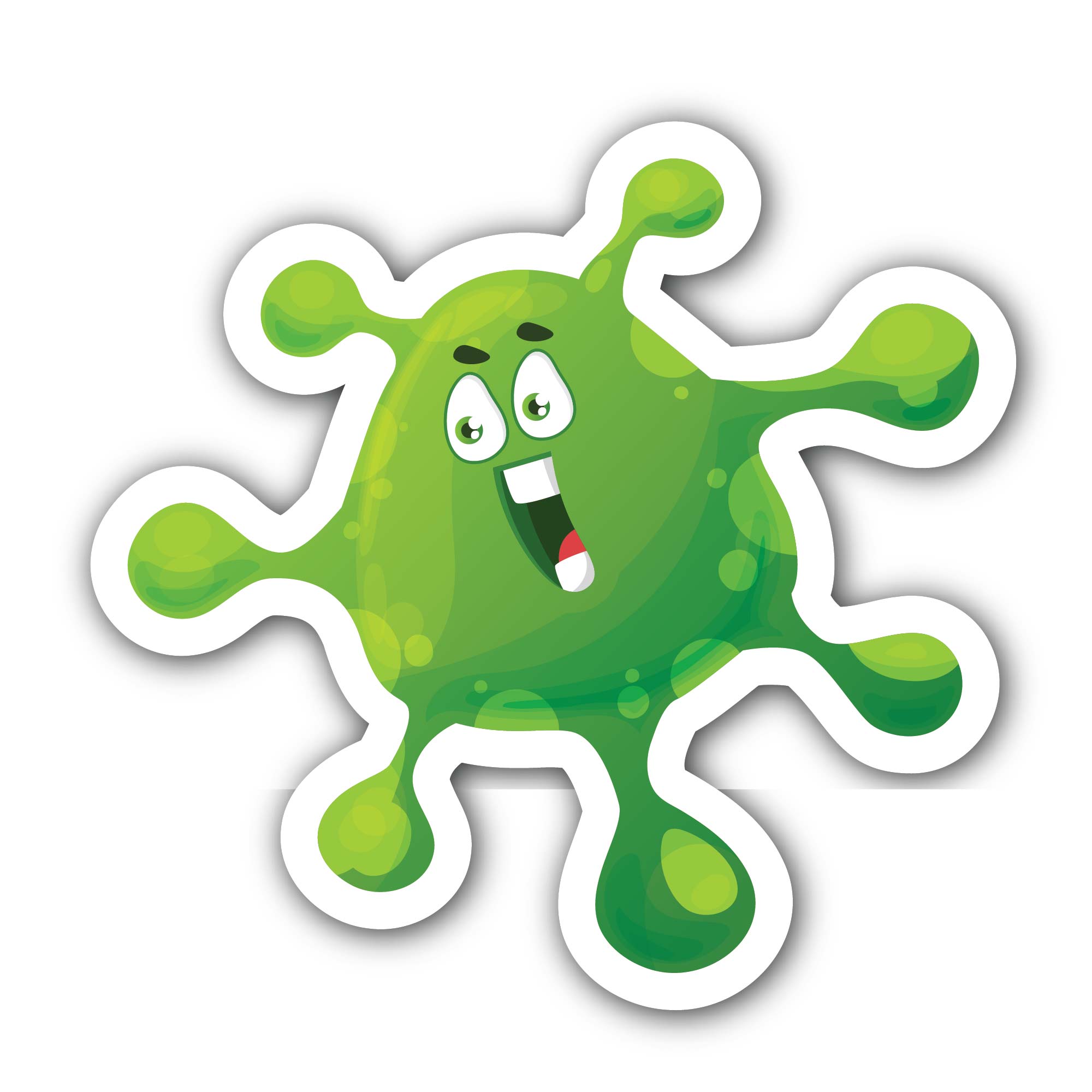 Cute Green Bacteria Sticker, Waterproof Vinyl Decal Sticker Indoor Or Outdoor 2 (Pieces) 3" and 5"