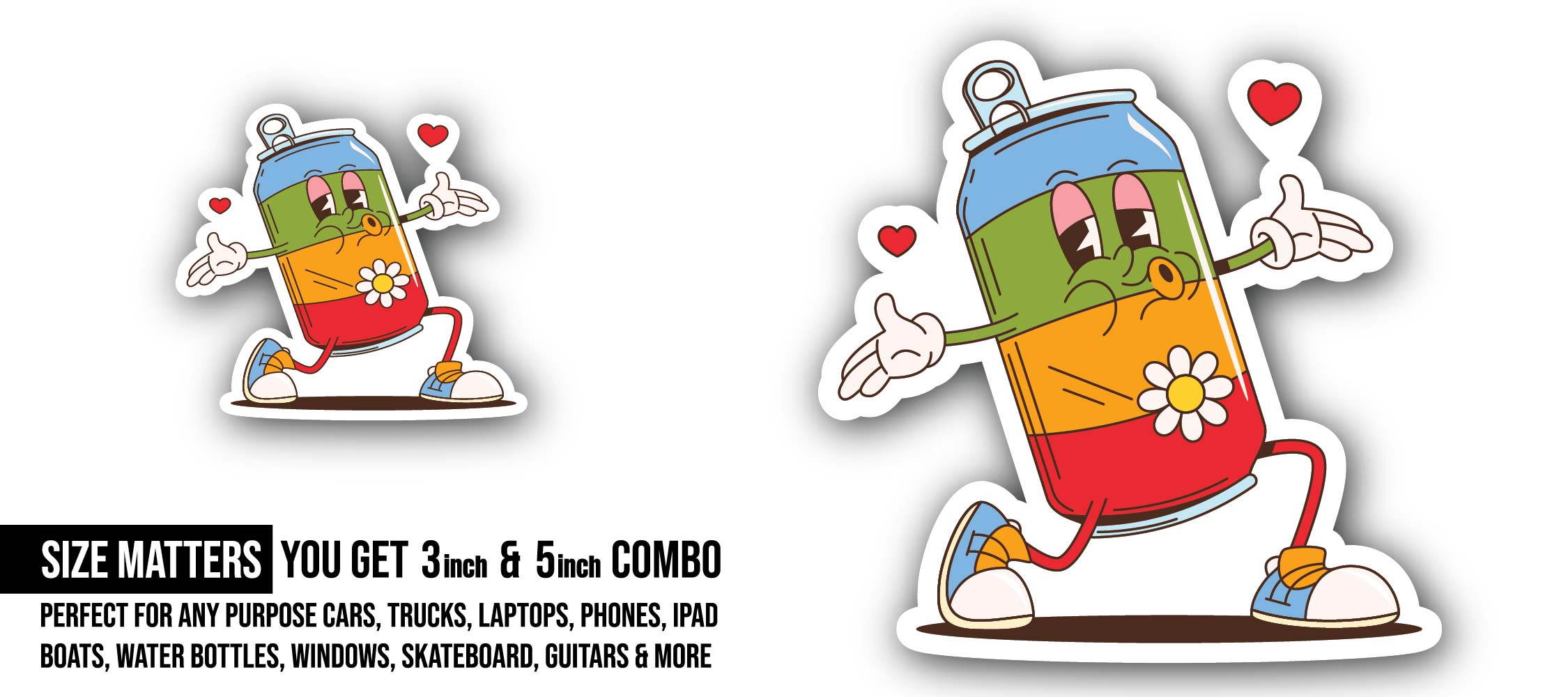 Cute cola drink Sticker, Waterproof Vinyl Decal Sticker Indoor Or Outdoor 2 (Pieces) 3" and 5"