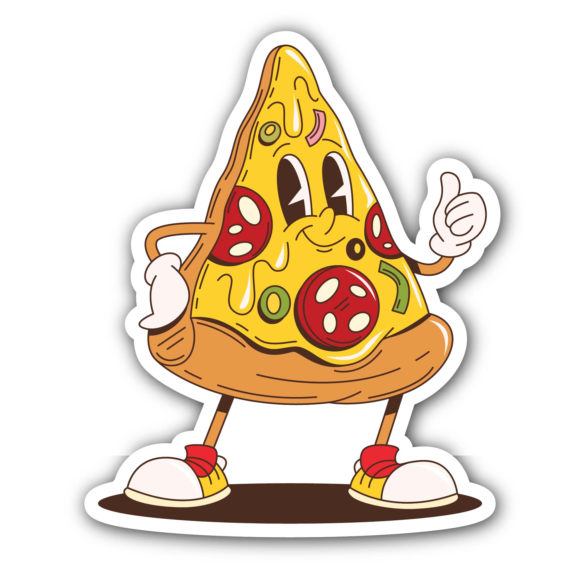 Cute Pizza character Sticker, Waterproof Vinyl Decal Sticker Indoor Or Outdoor 2 (Pieces) 3" and 5"