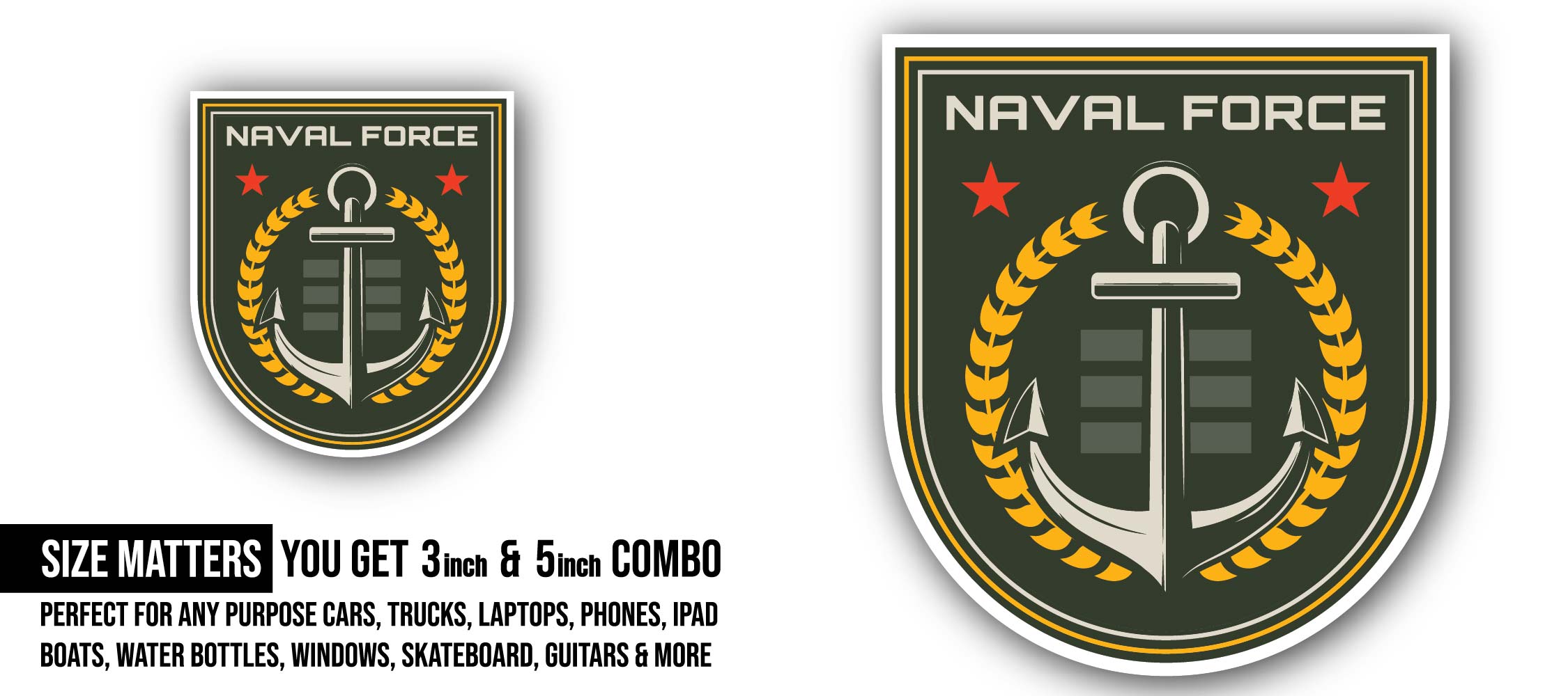 Naval military forces emblem Anchor Sticker, Waterproof Vinyl Decal Sticker Indoor Or Outdoor 2 (Pieces) 3" and 5"