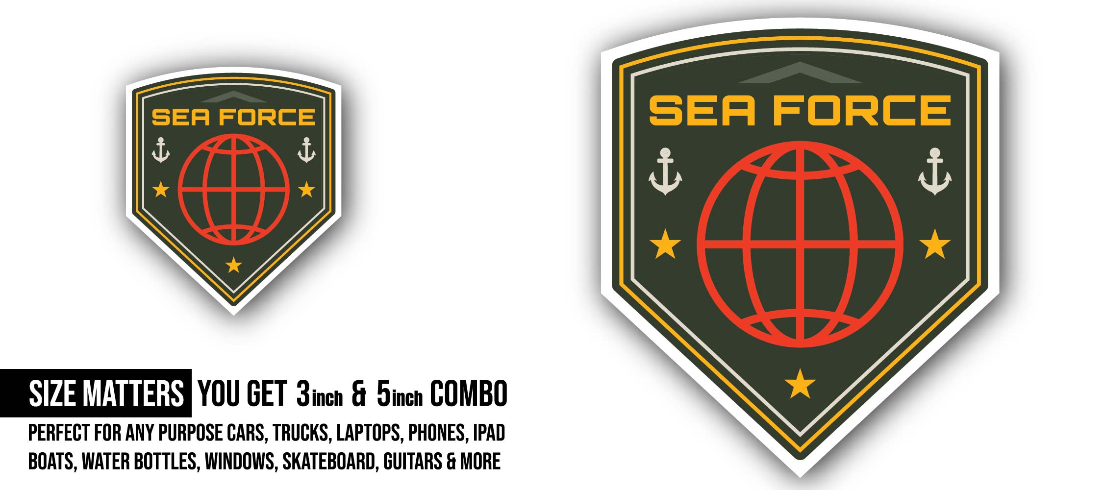 Navy emblem with Anchor Sticker, Waterproof Vinyl Decal Sticker Indoor Or Outdoor 2 (Pieces) 3" and 5"