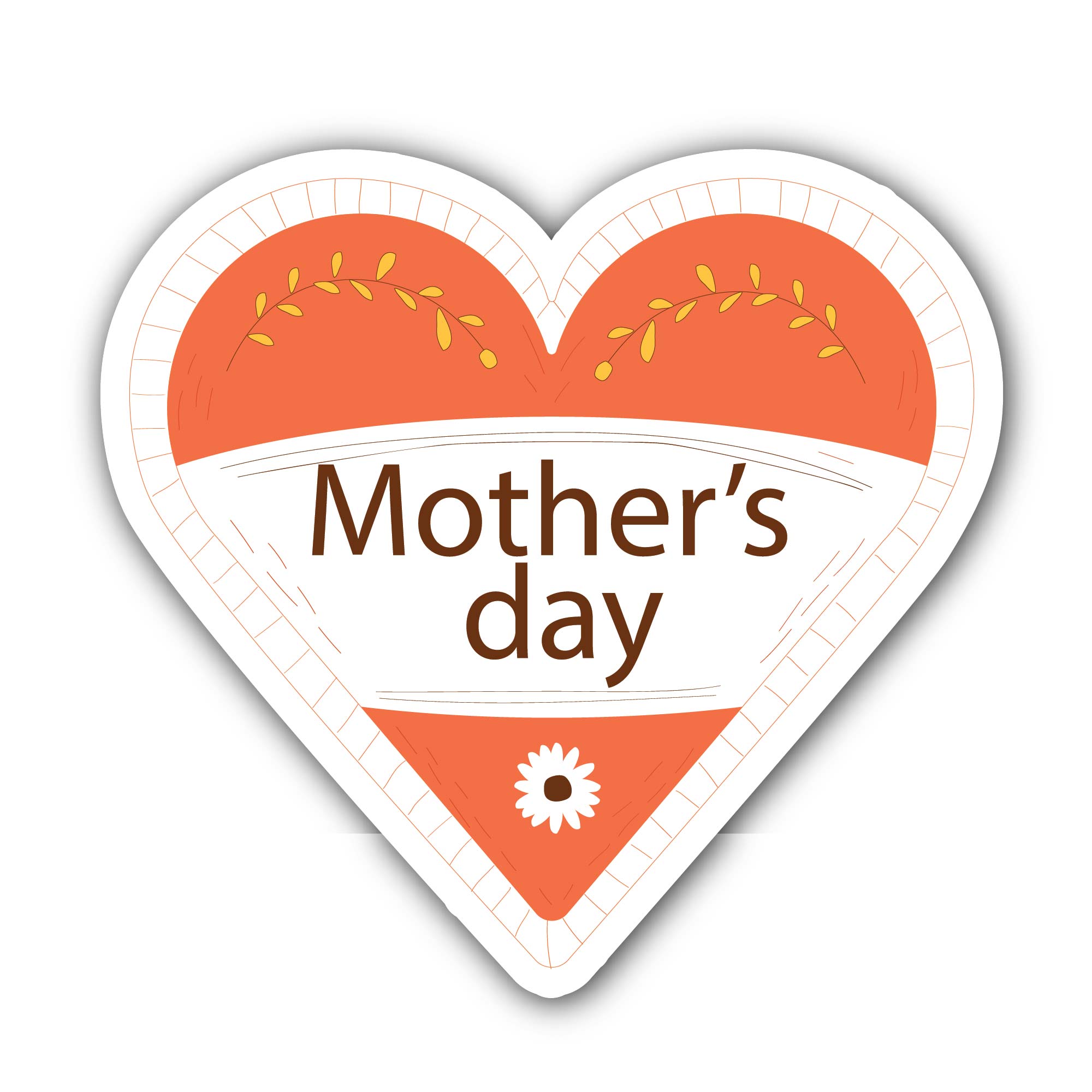 Orange heart For Mothers Day Sticker, Waterproof Vinyl Decal Sticker Indoor Or Outdoor 2 (Pieces) 3" and 5"