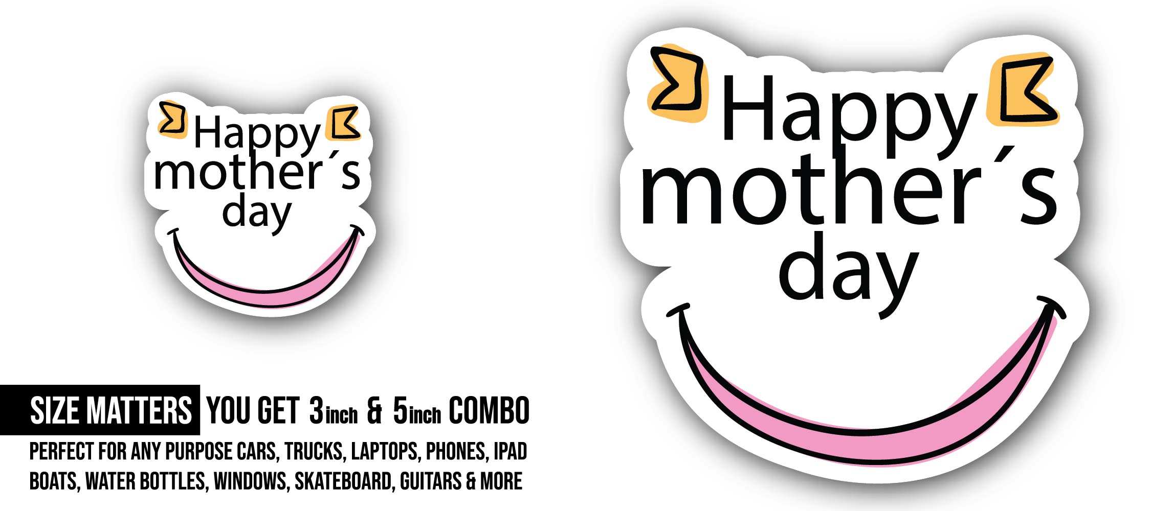 Mothers day Sticker, Waterproof Vinyl Decal Sticker Indoor Or Outdoor 2 (Pieces) 3" and 5"