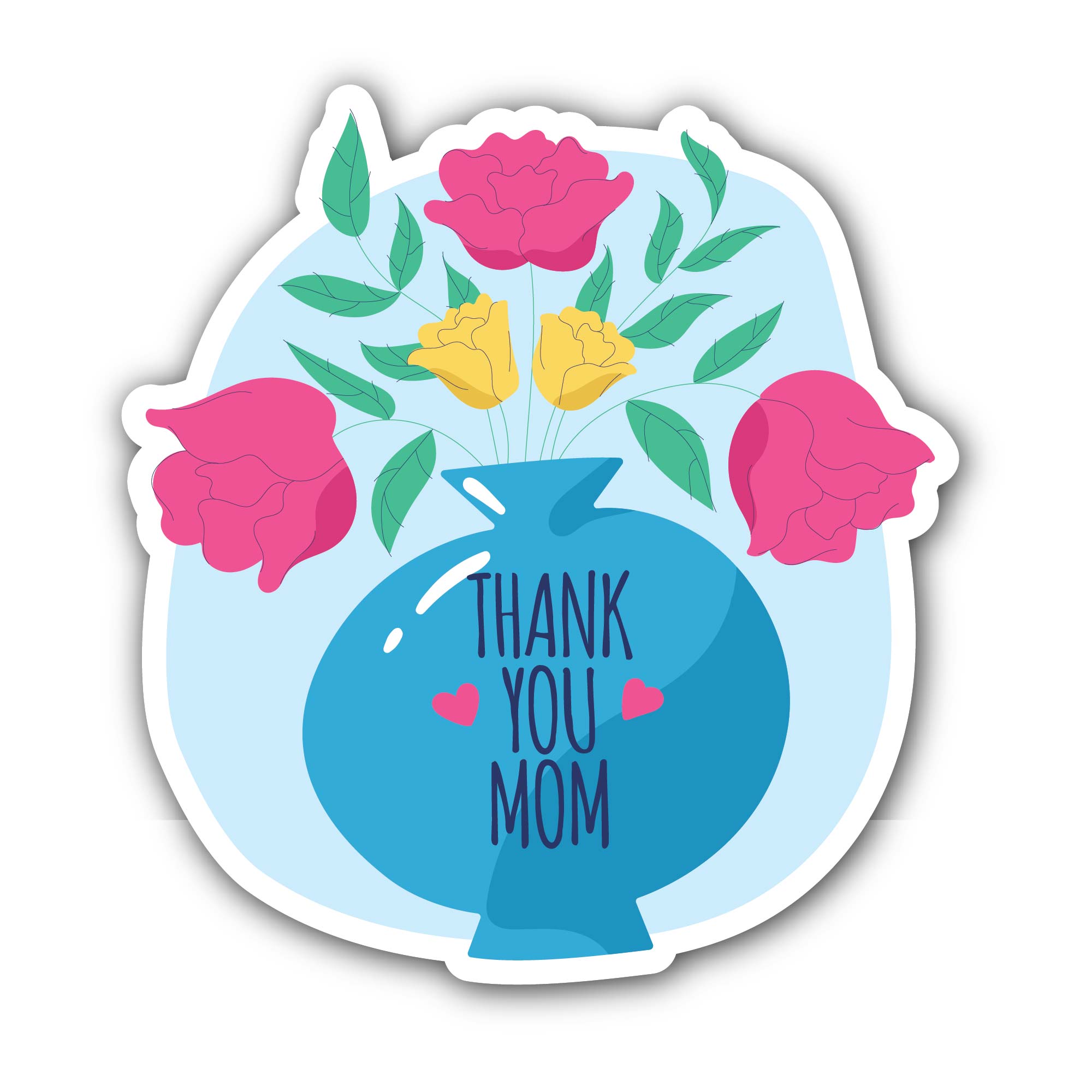 Thank You Mom  & Flower Vase Sticker, Waterproof Vinyl Decal Sticker Indoor Or Outdoor 2 (Pieces) 3" and 5"