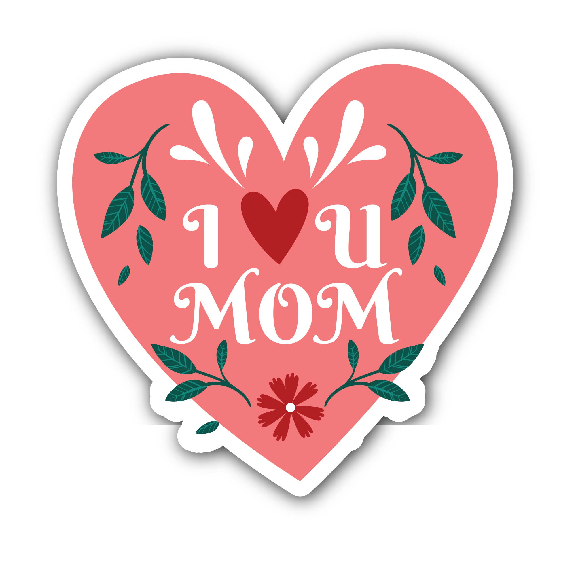 I Love U Mom heart Sticker, Waterproof Vinyl Decal Sticker Indoor Or Outdoor 2 (Pieces) 3" and 5"