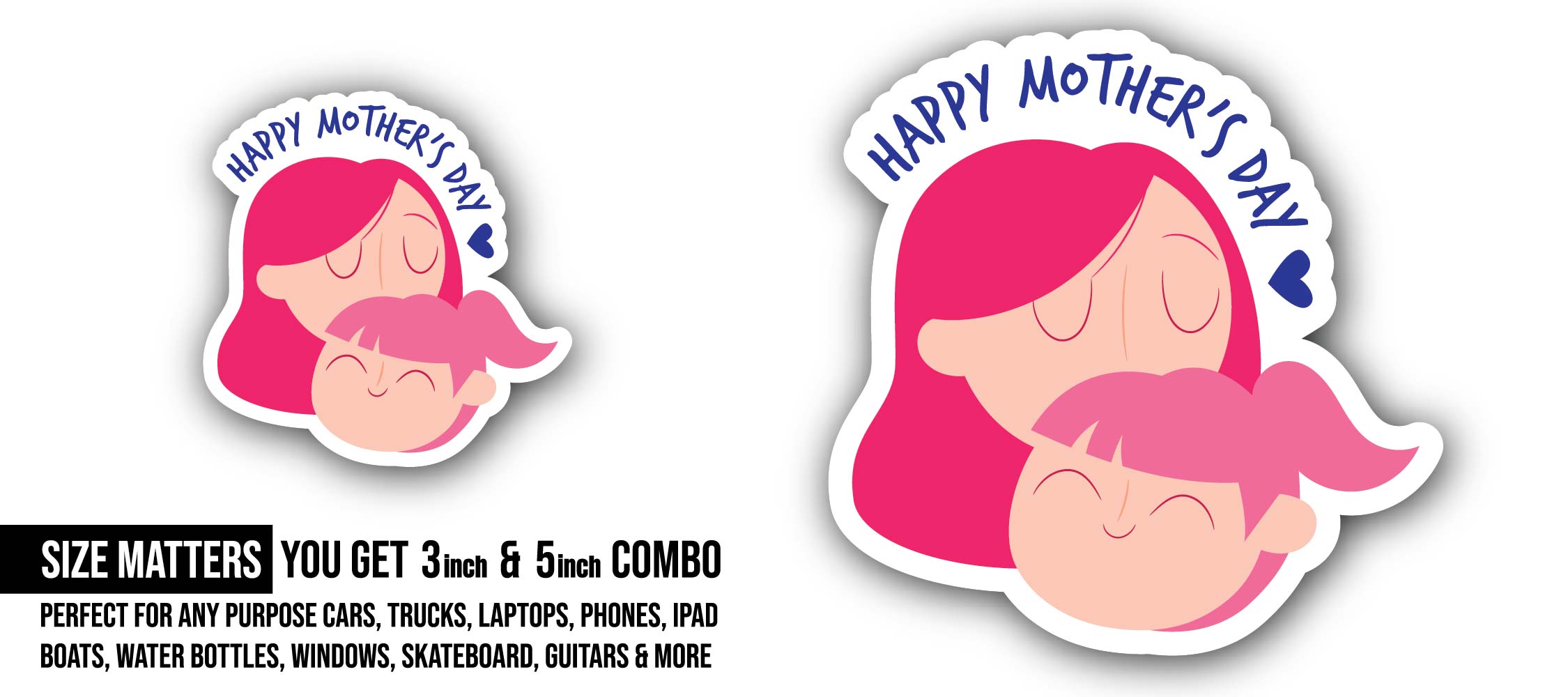 Mommy And Me Sticker, Waterproof Vinyl Decal Sticker Indoor Or Outdoor 2 (Pieces) 3" and 5"