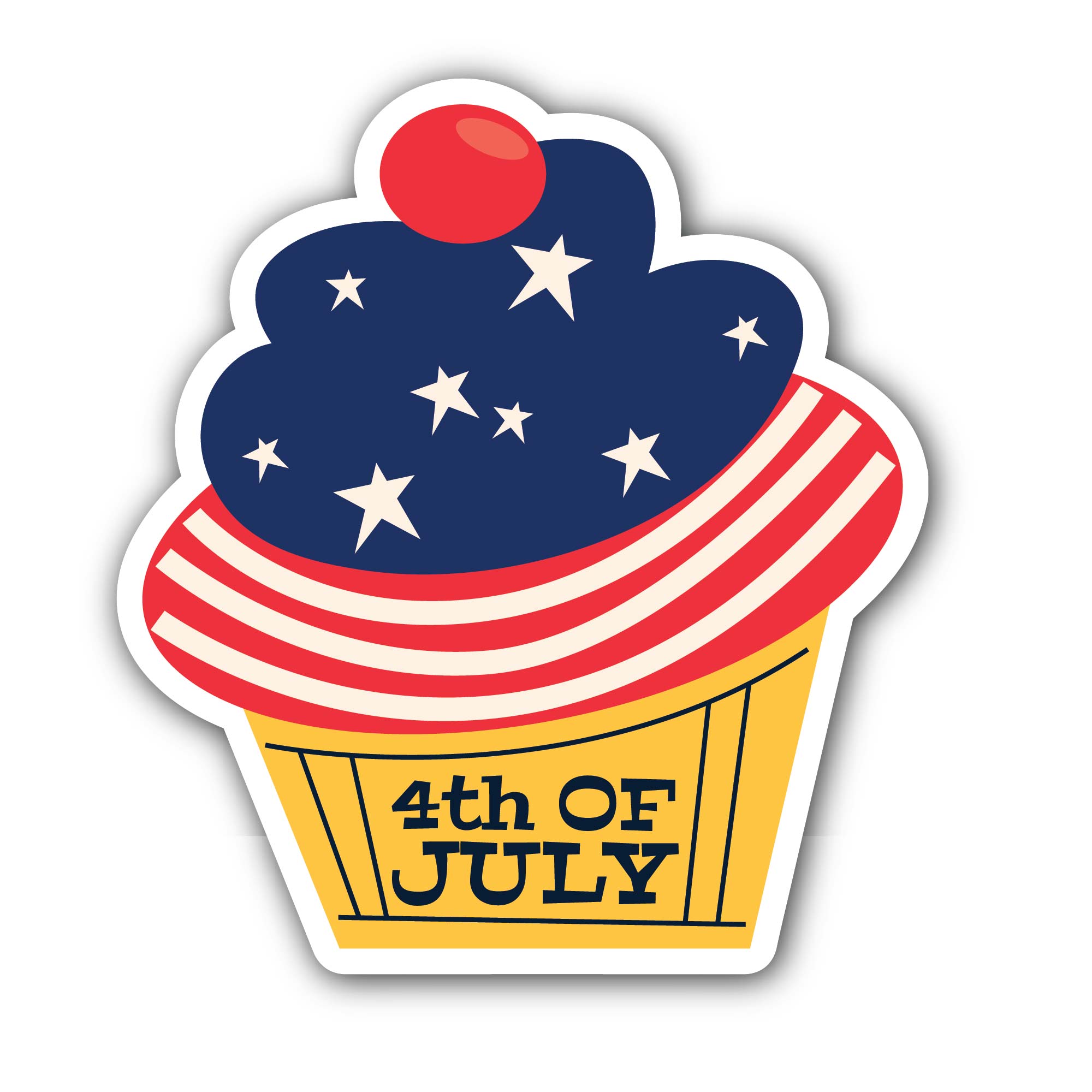 Happy 4th of July cupcake Sticker, Waterproof Vinyl Decal Sticker Indoor Or Outdoor 2 (Pieces) 3" and 5"