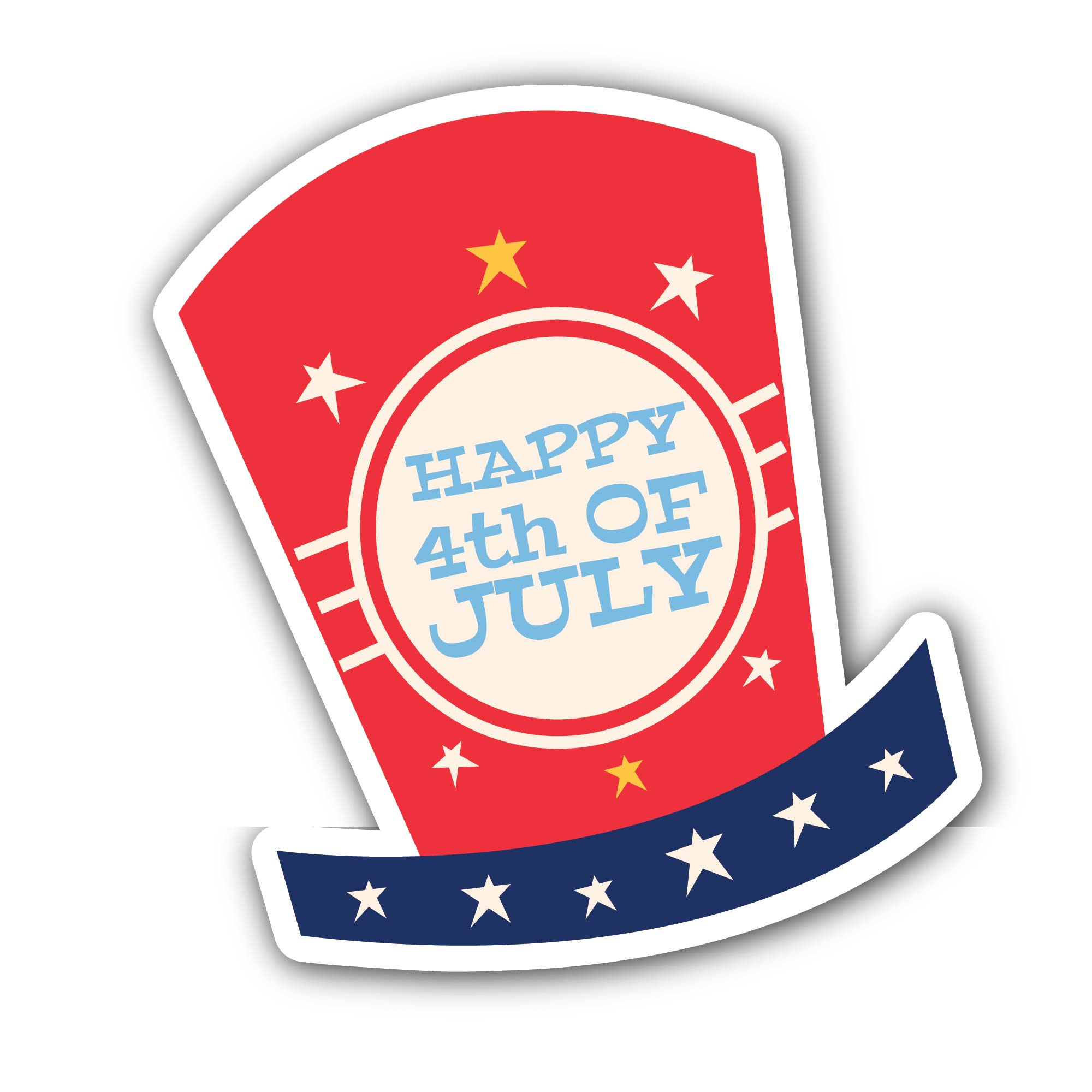 Happy 4th of July Hat Sticker, Waterproof Vinyl Decal Sticker Indoor Or Outdoor 2 (Pieces) 3" and 5"