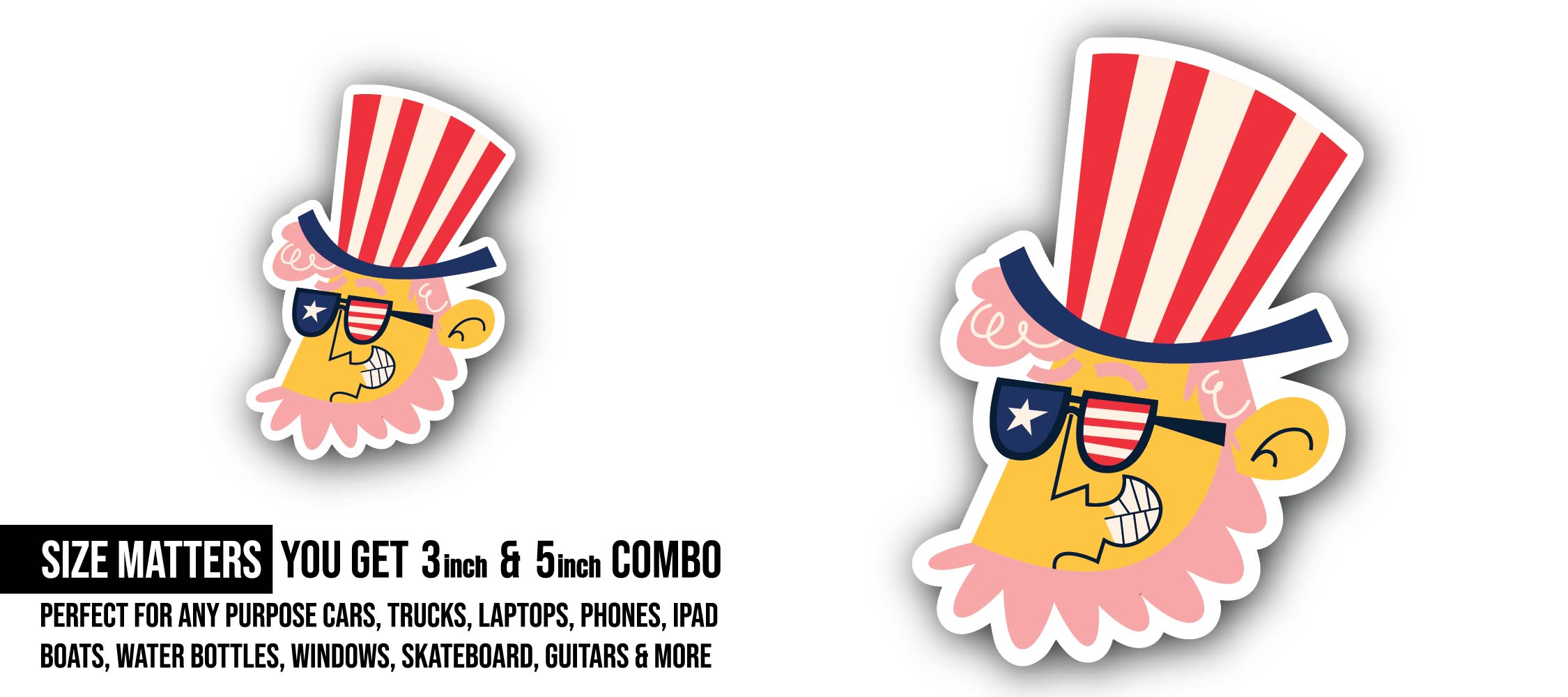 American Man Sticker, Waterproof Vinyl Decal Sticker Indoor Or Outdoor 2 (Pieces) 3" and 5"