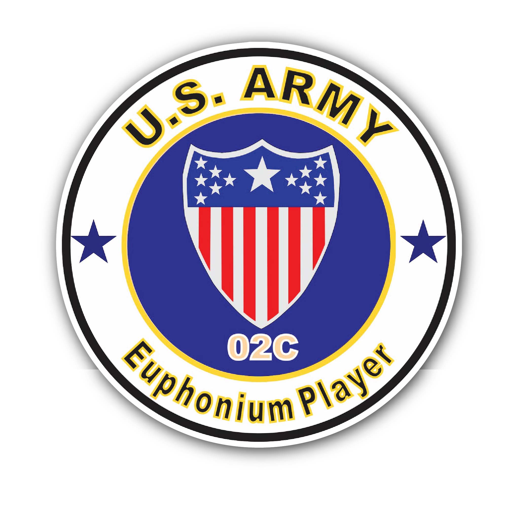 U.S. Army MOS 02C Euphonium Player Sticker, Waterproof Vinyl Decal Sticker Indoor Or Outdoor 2 (Pieces) 3" and 5"