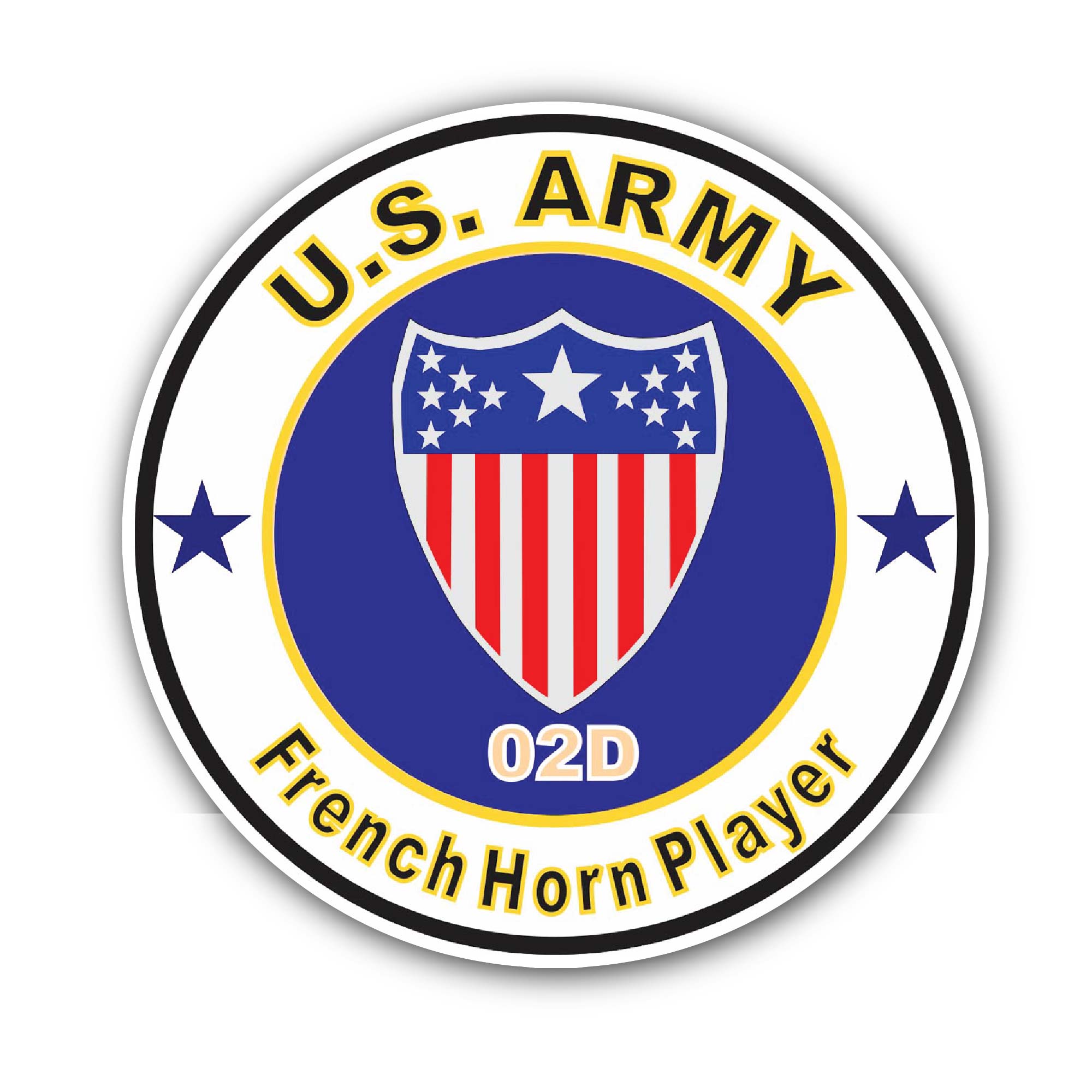 U.S. Army MOS 02D French Horn Player Sticker, Waterproof Vinyl Decal Sticker Indoor Or Outdoor 2 (Pieces) 3" and 5"