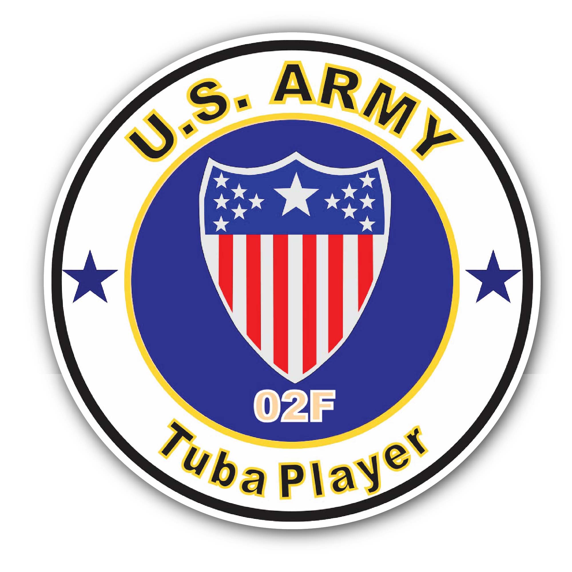 U.S. Army MOS 02F Tuba Player Sticker, Waterproof Vinyl Decal Sticker Indoor Or Outdoor 2 (Pieces) 3" and 5"