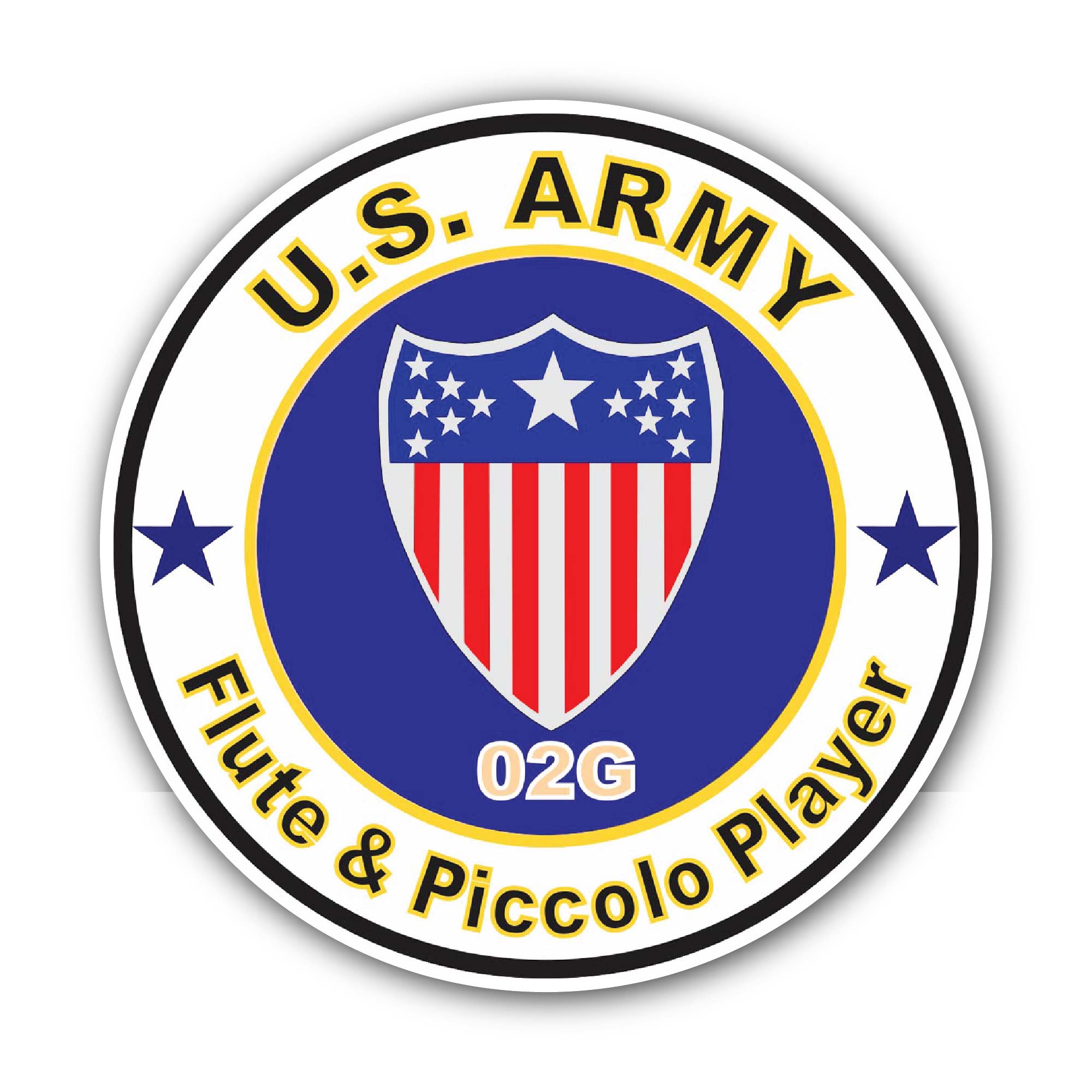 U.S. Army MOS 02G Flute & Piccolo Player Sticker, Waterproof Vinyl Decal Sticker Indoor Or Outdoor 2 (Pieces) 3" and 5"