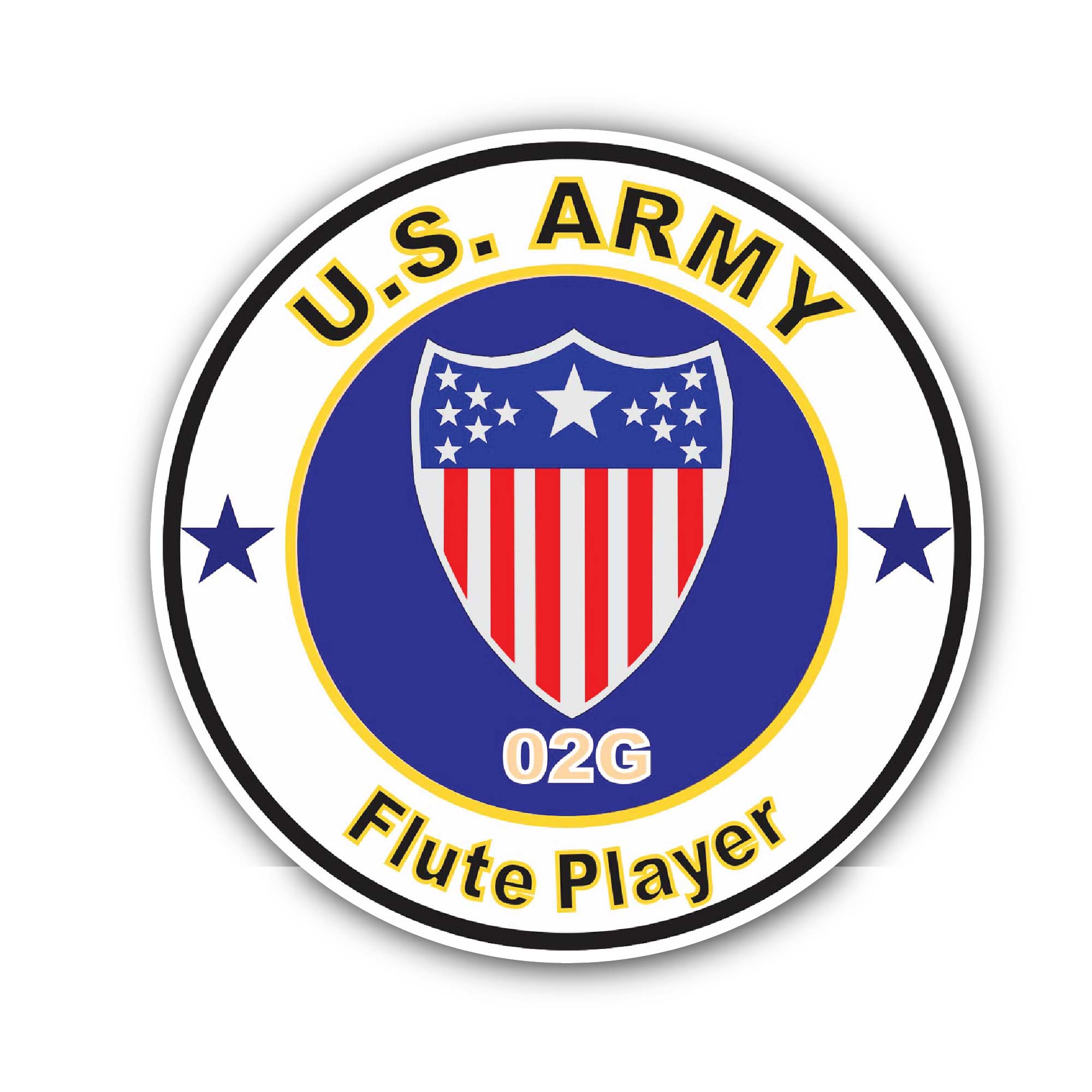 U.S. Army MOS 02G Flute Player Sticker, Waterproof Vinyl Decal Sticker Indoor Or Outdoor 2 (Pieces) 3" and 5"