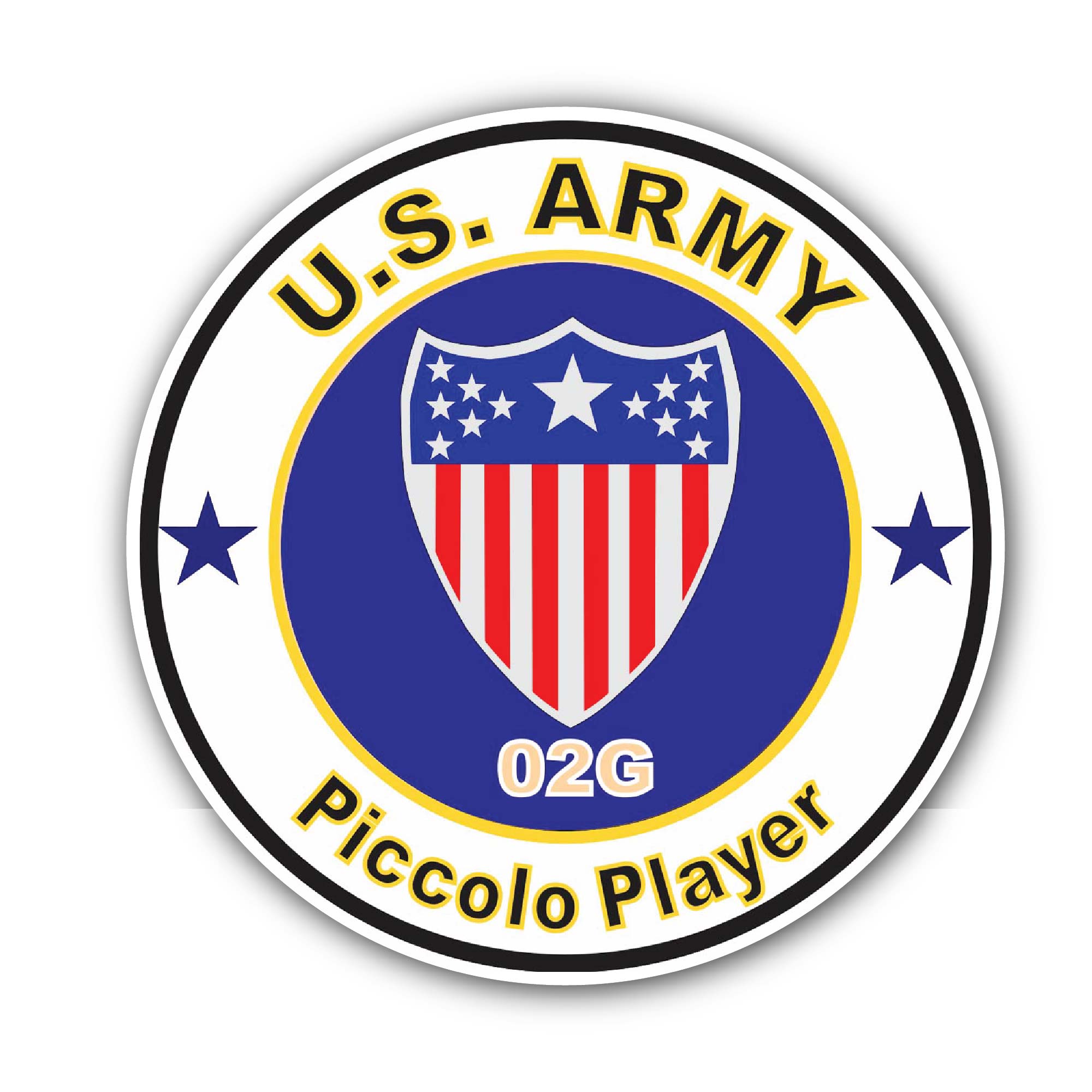 U.S. Army MOS 02G Piccolo Player Sticker, Waterproof Vinyl Decal Sticker Indoor Or Outdoor 2 (Pieces) 3" and 5"