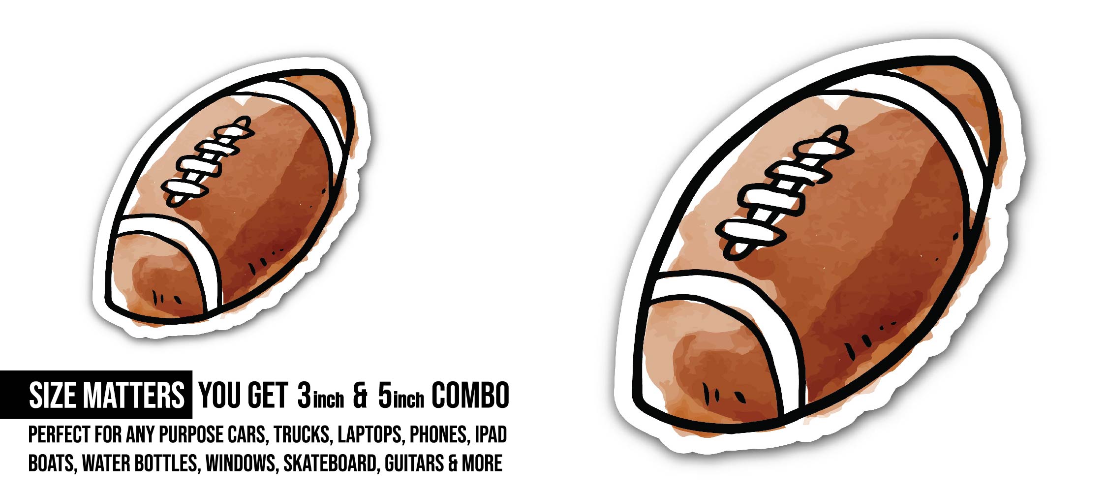Football in cartoon style Sticker, Waterproof Vinyl Decal Sticker Indoor Or Outdoor 2 (Pieces) 3" and 5"