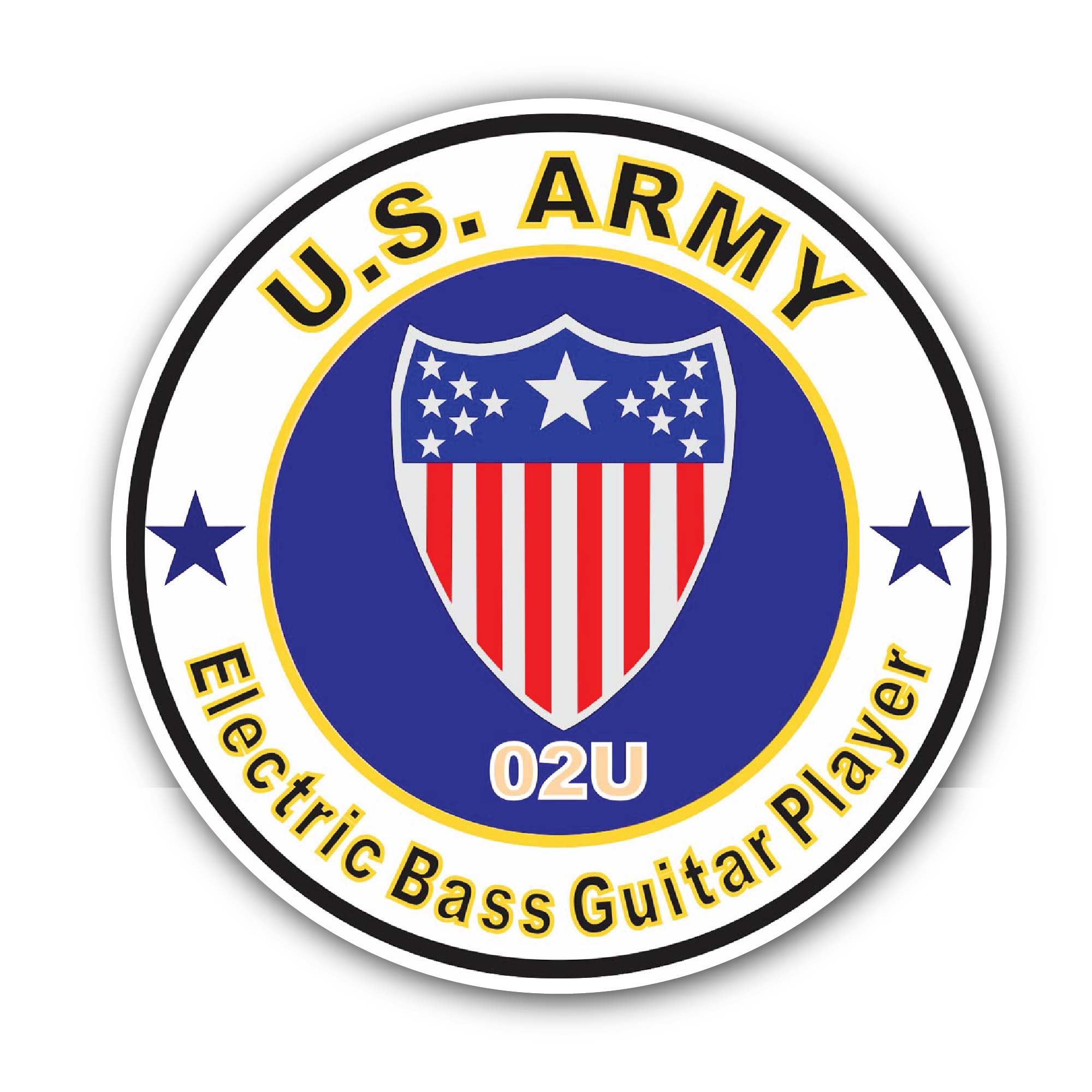 U.S. Army MOS 02U Electric Bass Guitar Player Sticker, Waterproof Vinyl Decal Sticker Indoor Or Outdoor 2 (Pieces) 3" and 5"