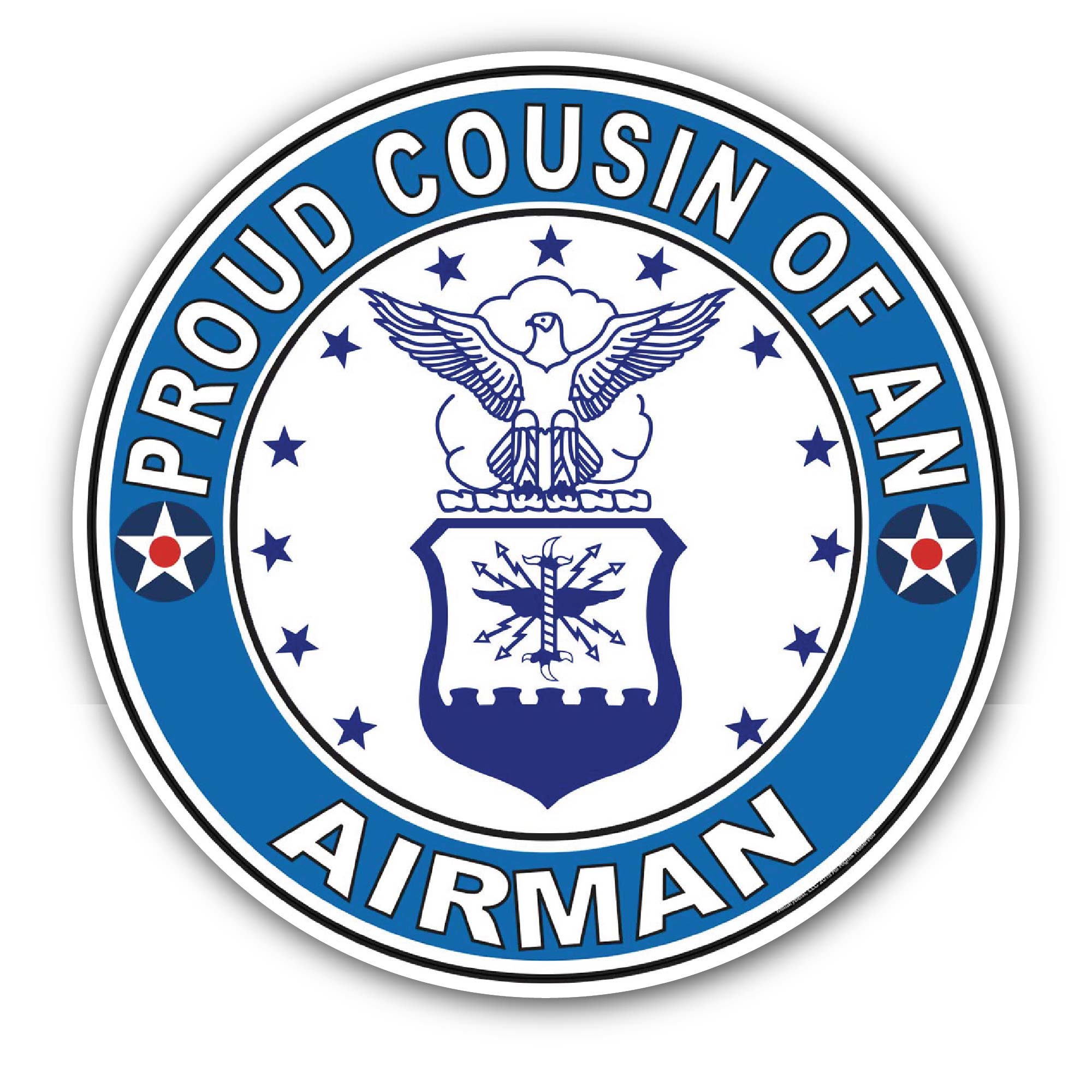 Proud Cousin of an Airman U.S. Air Force Sticker, Waterproof Vinyl Decal Sticker Indoor Or Outdoor 2 (Pieces) 3" and 5"