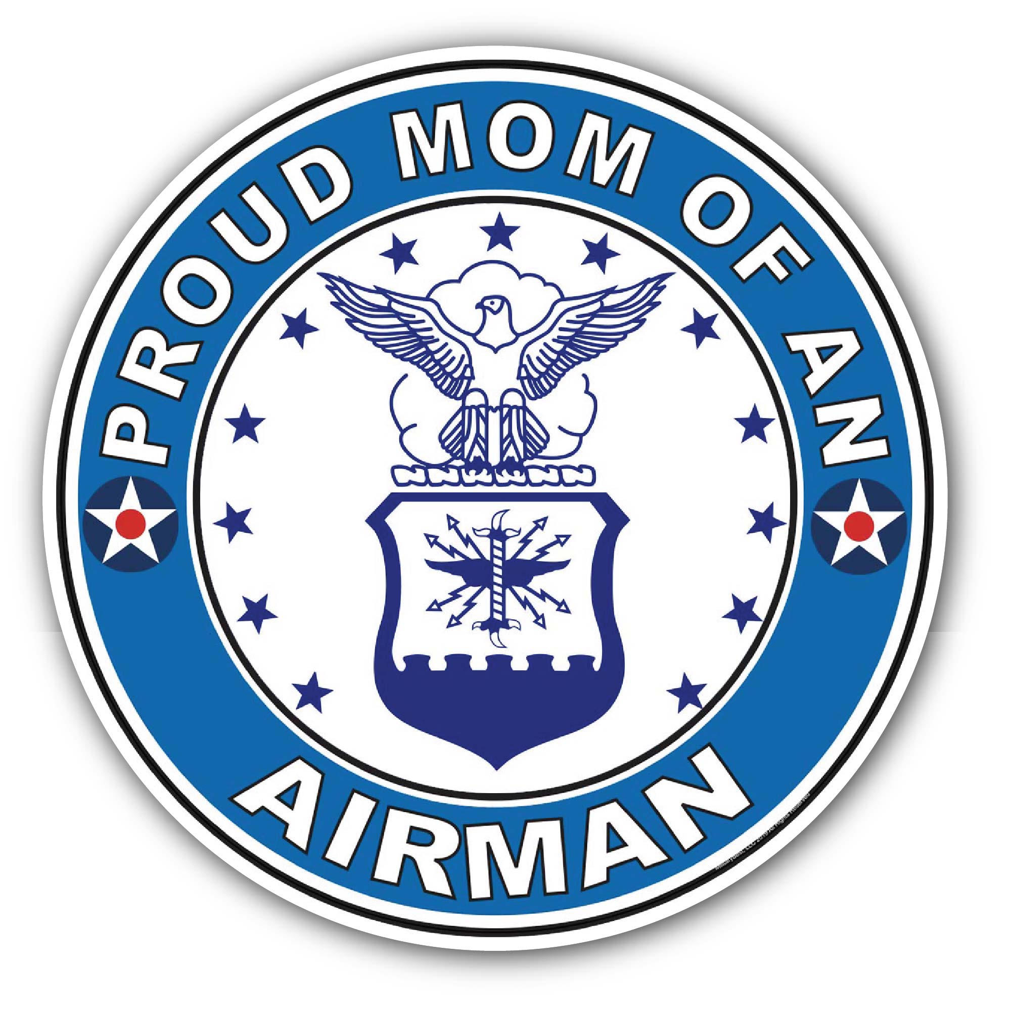 Proud Mom of an Airman U.S. Air Force Sticker, Waterproof Vinyl Decal Sticker Indoor Or Outdoor 2 (Pieces) 3" and 5"