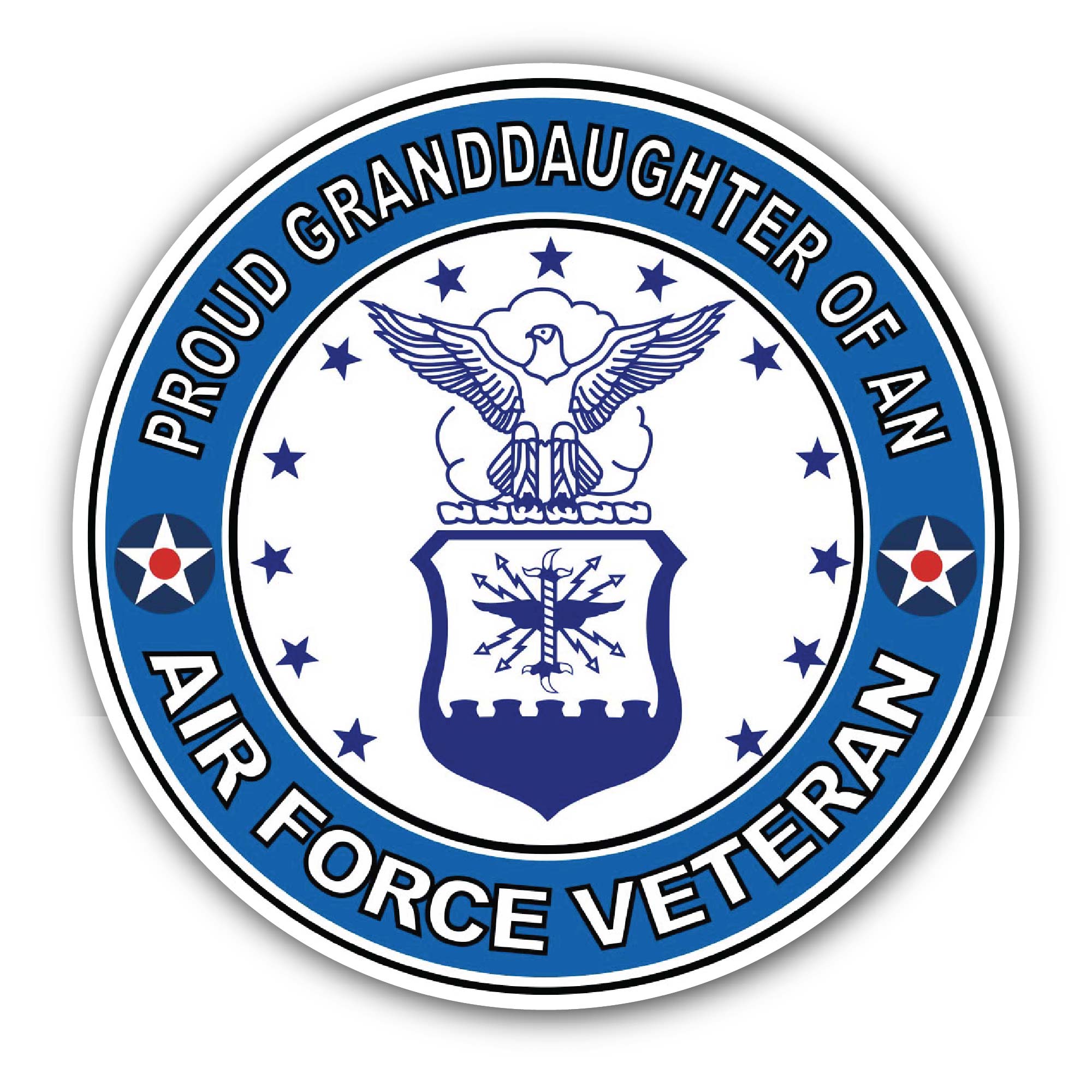 U.S. Air Force Veteran Proud Granddaughter Sticker, Waterproof Vinyl Decal Sticker Indoor Or Outdoor 2 (Pieces) 3" and 5"