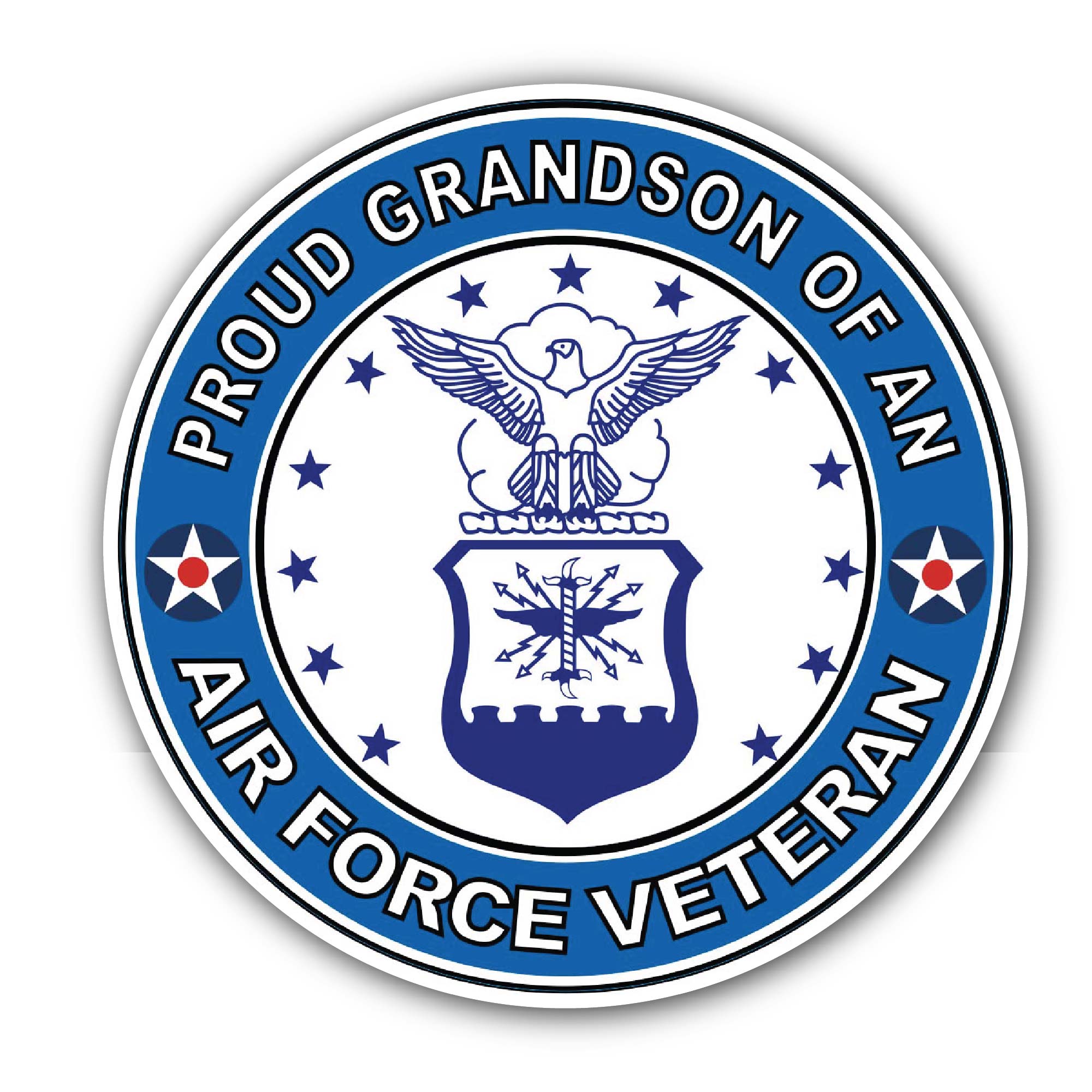 U.S. Air Force Veteran Proud Grandson Sticker, Waterproof Vinyl Decal Sticker Indoor Or Outdoor 2 (Pieces) 3" and 5"