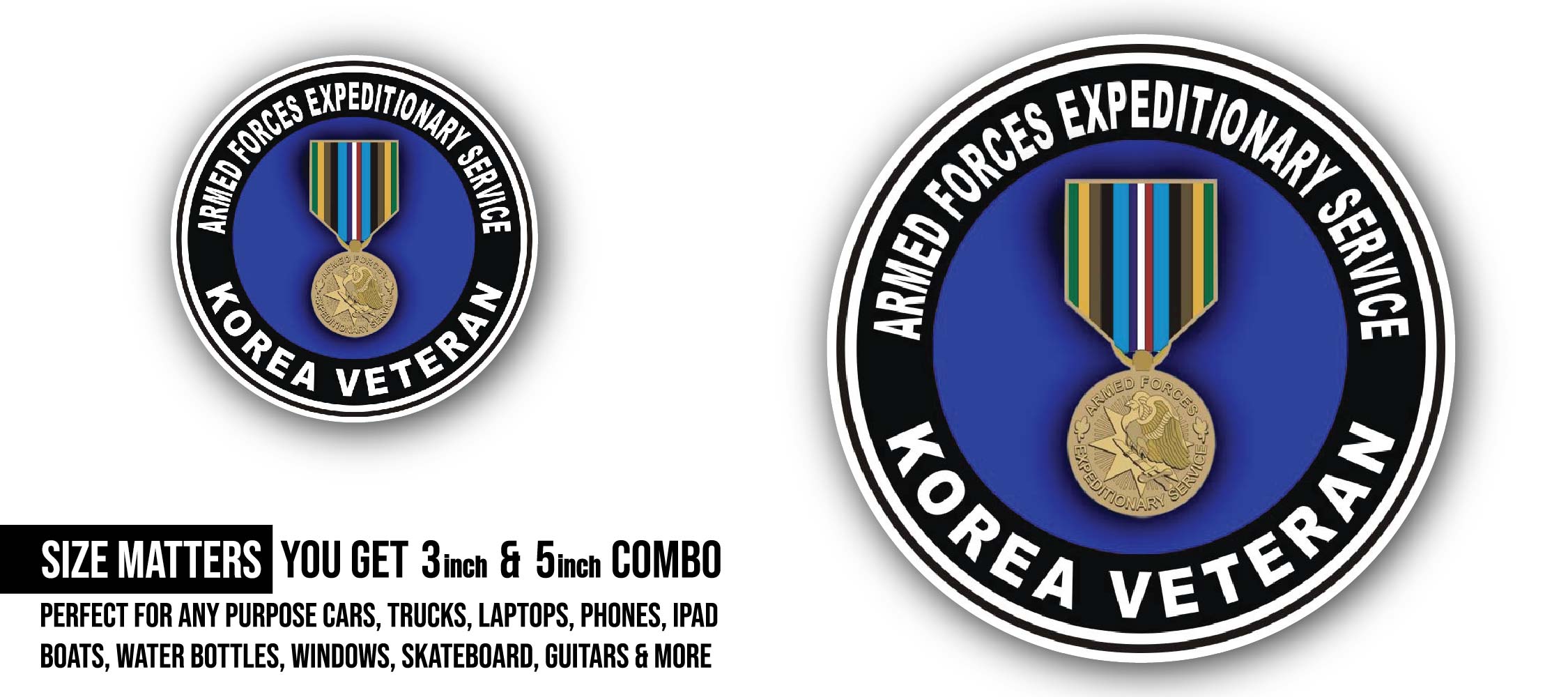 Armed Forces Expeditionary Medal Korea Sticker, Waterproof Vinyl Decal Sticker Indoor Or Outdoor 2 (Pieces) 3" and 5"