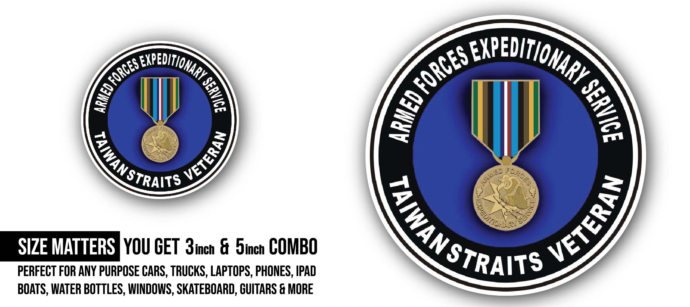 Armed Forces Expeditionary Medal Taiwan Straits Sticker, Waterproof Vinyl Decal Sticker Indoor Or Outdoor 2 (Pieces) 3" and 5"