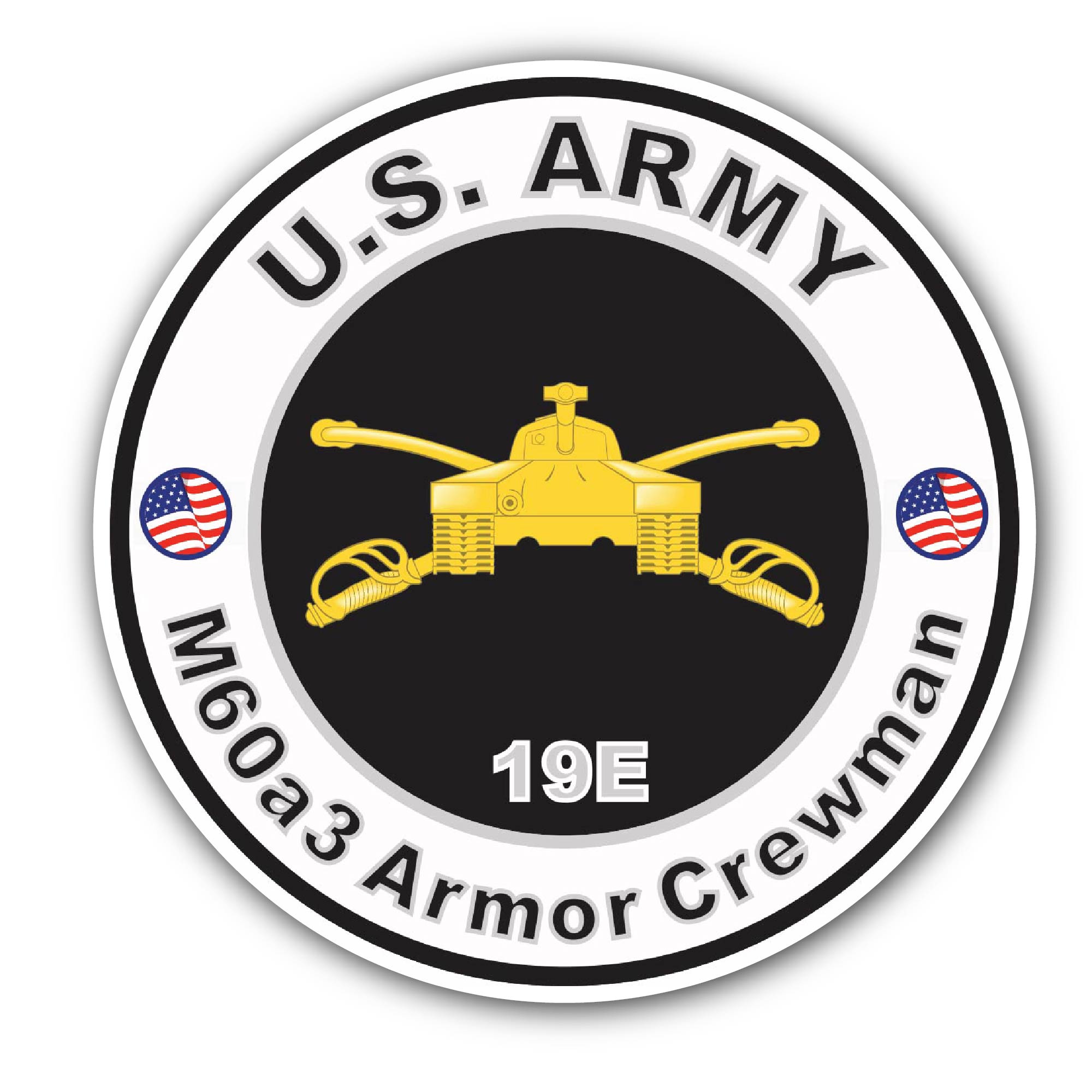 U.S. Army MOS 19E M60a3 Armor Crewman Sticker, Waterproof Vinyl Decal Sticker Indoor Or Outdoor 2 (Pieces) 3" and 5"