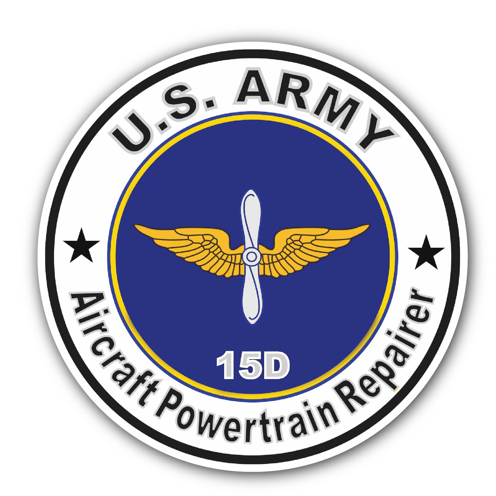 U.S. Army MOS 15D Aircraft Powerplant Specialist Sticker, Waterproof Vinyl Decal Sticker Indoor Or Outdoor 2 (Pieces) 3" and 5"