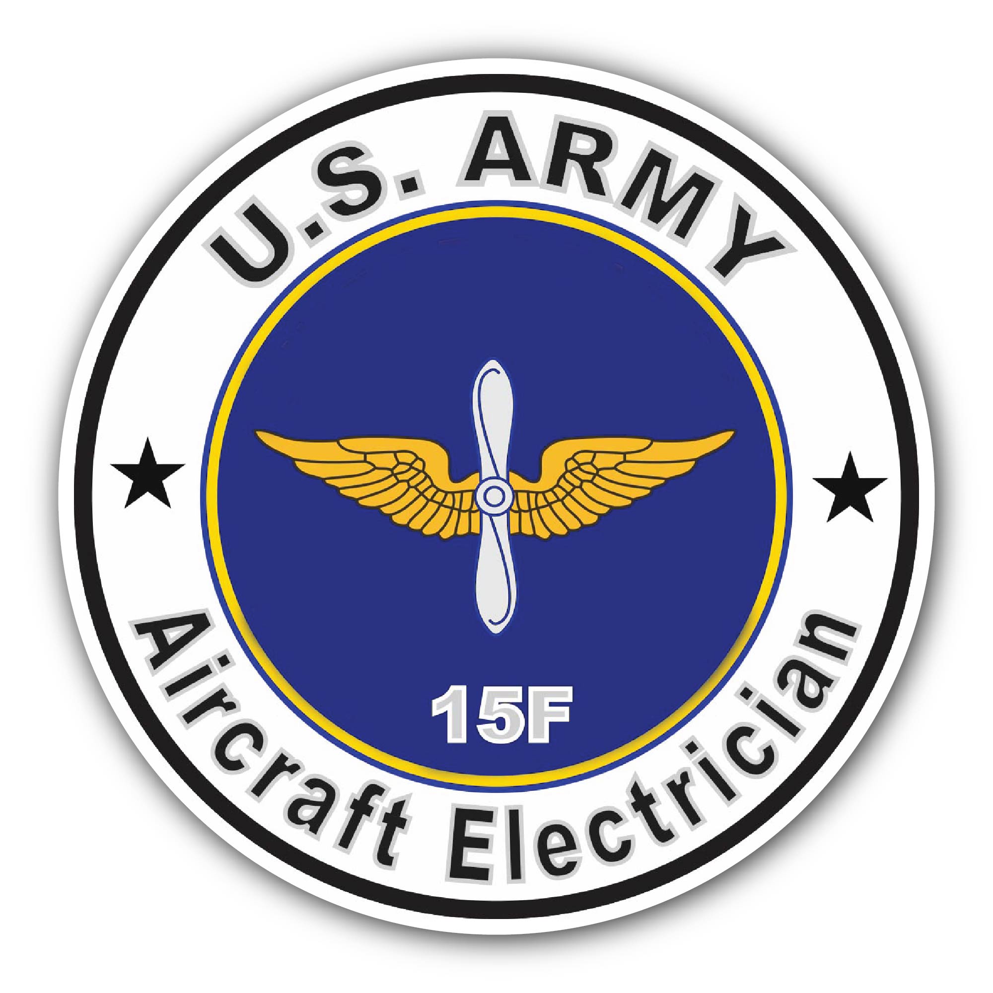 U.S. Army MOS 15F Aircraft Electrician Sticker, Waterproof Vinyl Decal Sticker Indoor Or Outdoor 2 (Pieces) 3" and 5"