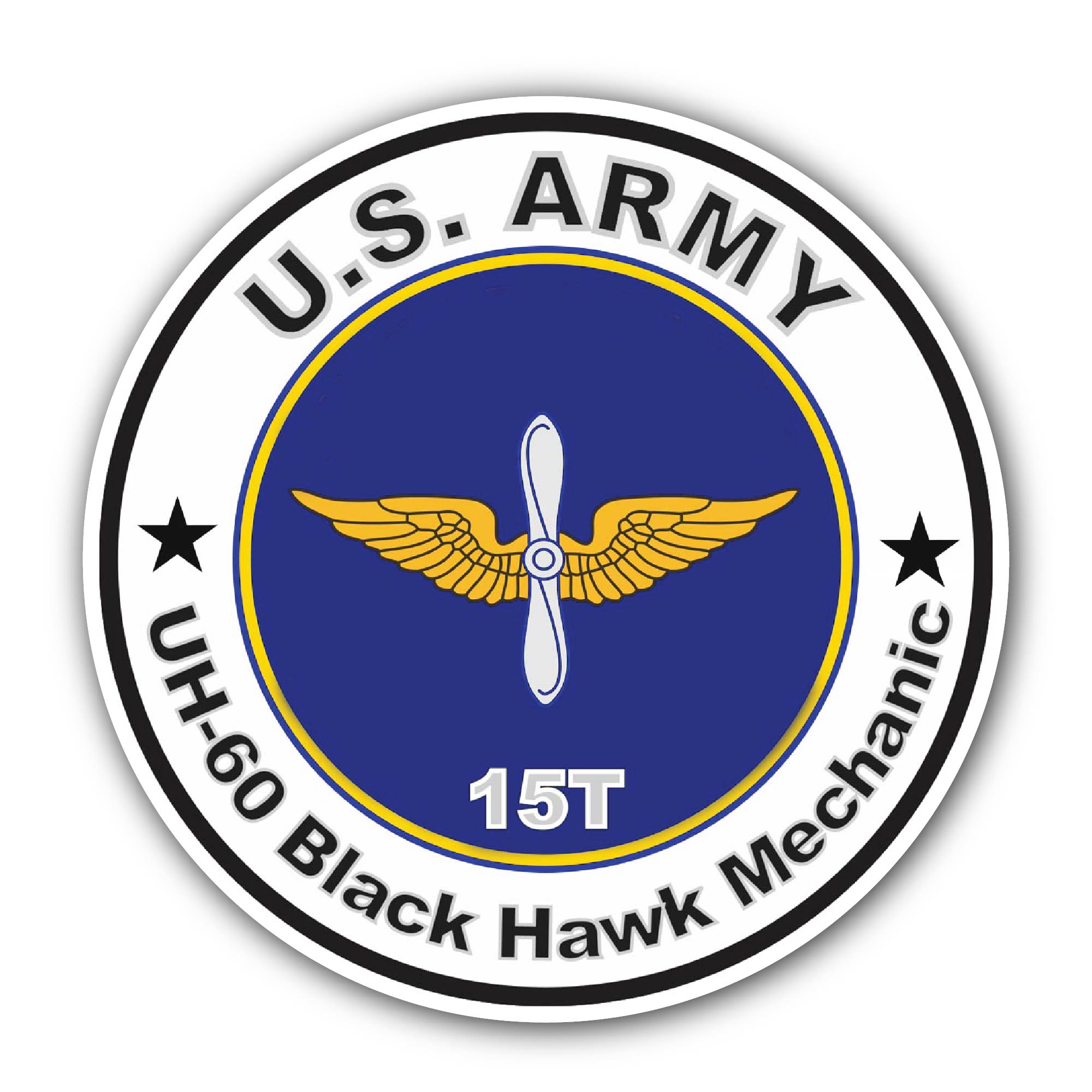 U.S. Army MOS 15T UH-60 Black Hawk Mechanic Sticker, Waterproof Vinyl Decal Sticker Indoor Or Outdoor 2 (Pieces) 3" and 5"