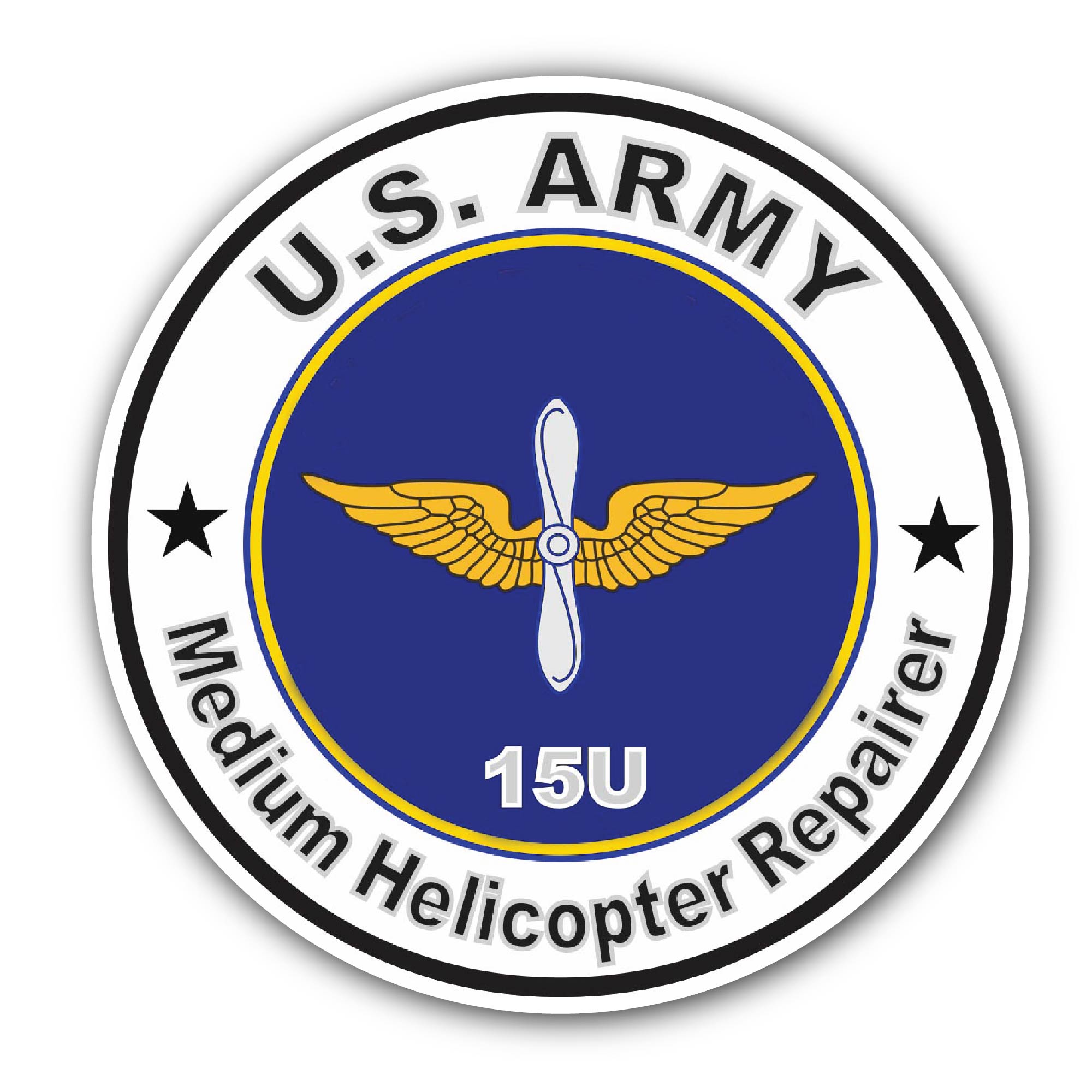 U.S. Army MOS 15U Medium Helicopter Repairer Sticker, Waterproof Vinyl Decal Sticker Indoor Or Outdoor 2 (Pieces) 3" and 5"