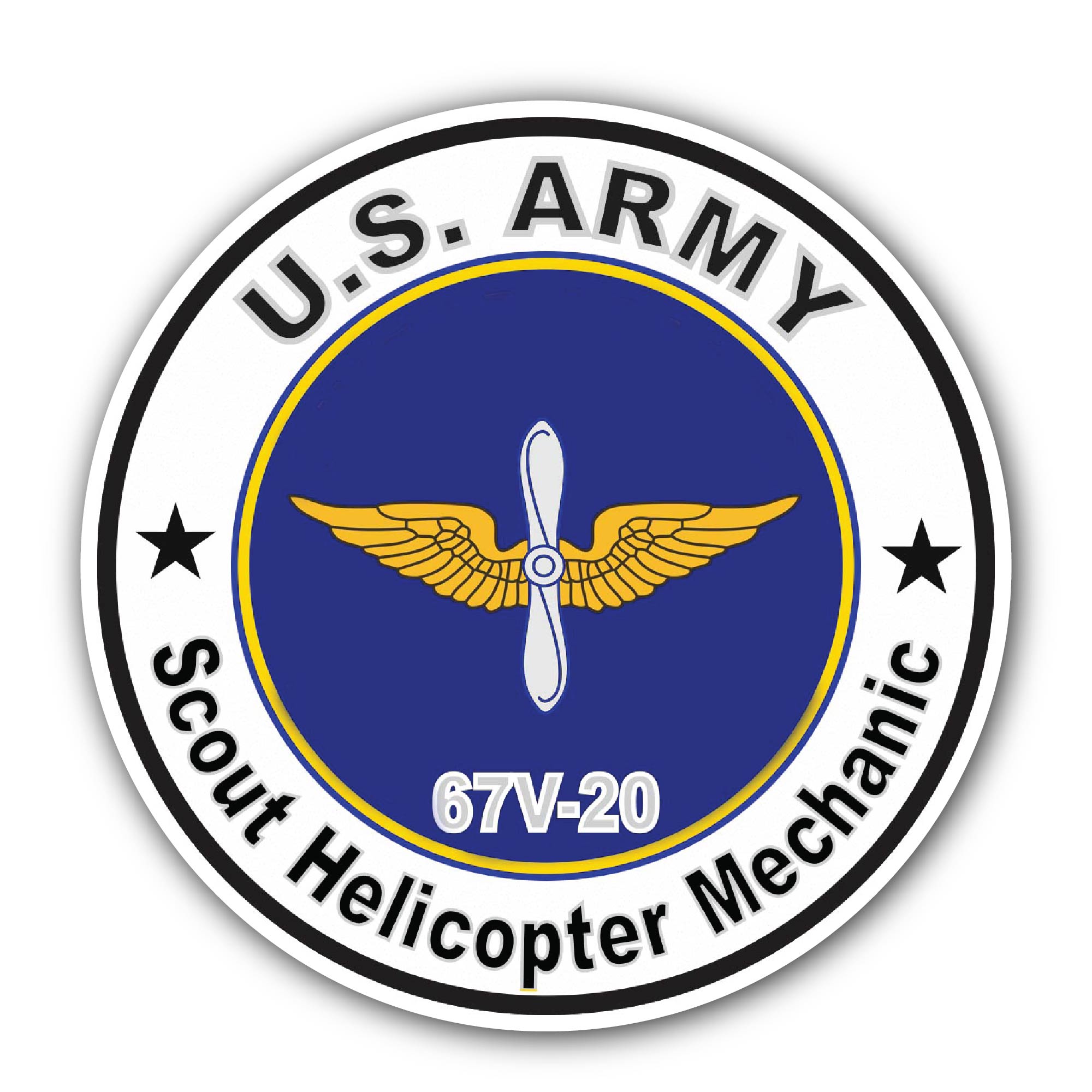 U.S. Army MOS 67V20 Scout Helicopter Mechanic Sticker, Waterproof Vinyl Decal Sticker Indoor Or Outdoor 2 (Pieces) 3" and 5"