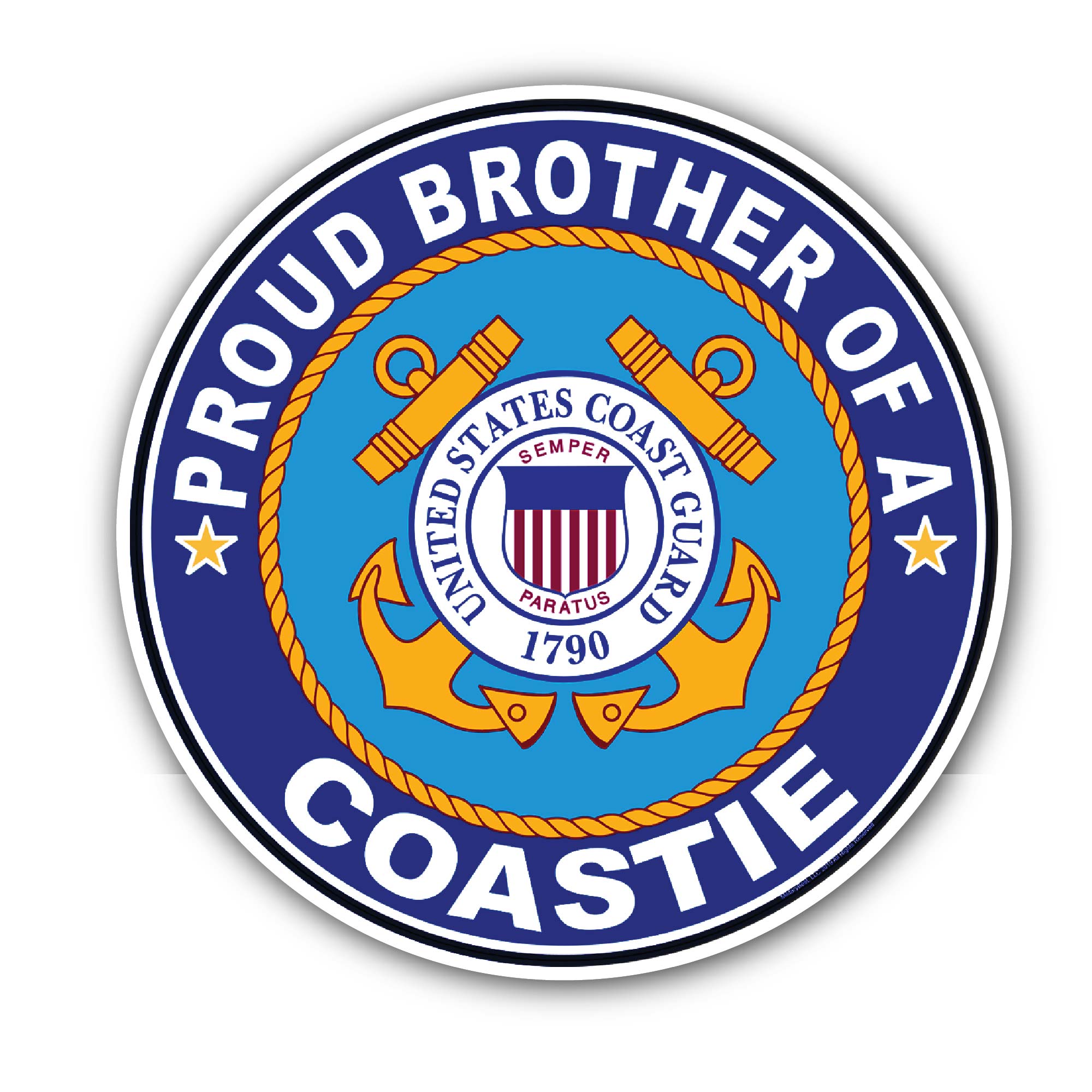 Proud Brother of a Coastie U.S. Coast Guard Sticker, Waterproof Vinyl Decal Sticker Indoor Or Outdoor 2 (Pieces) 3" and 5"