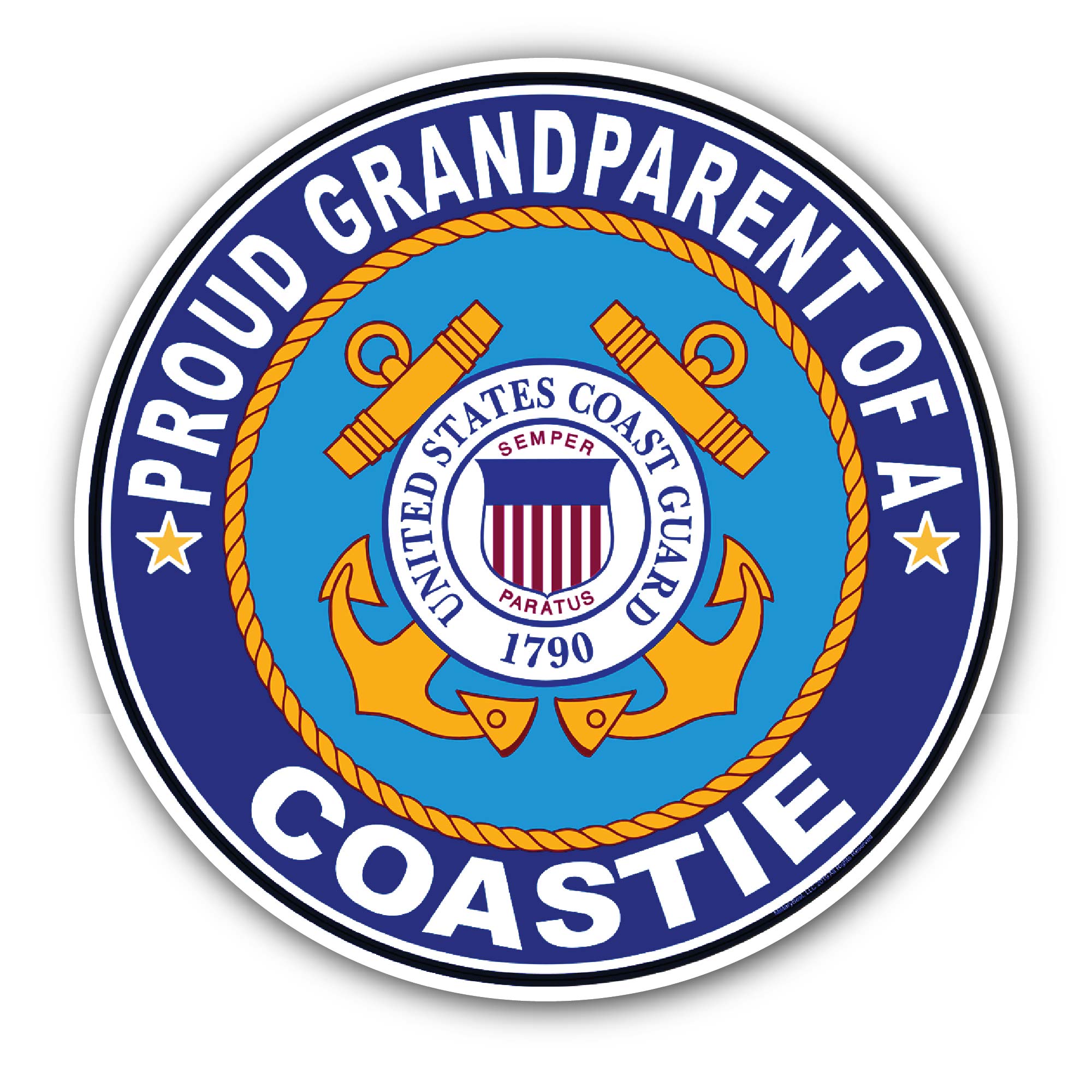Proud Grandparent of a Coastie U.S. Coast Guard Sticker, Waterproof Vinyl Decal Sticker Indoor Or Outdoor 2 (Pieces) 3" and 5"
