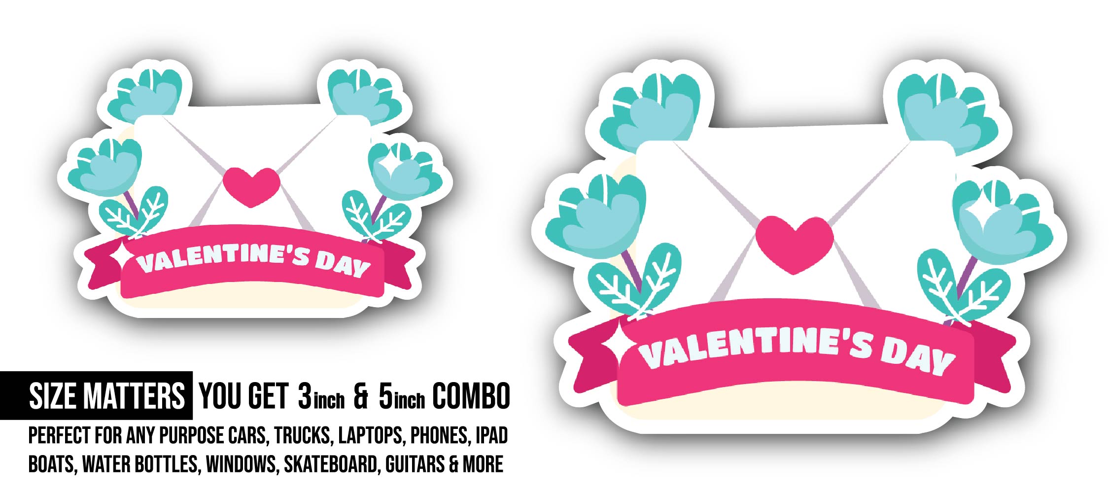 Valentine's Day Sticker, Waterproof Vinyl Decal Sticker Indoor Or Outdoor 2 (Pieces) 3" and 5"